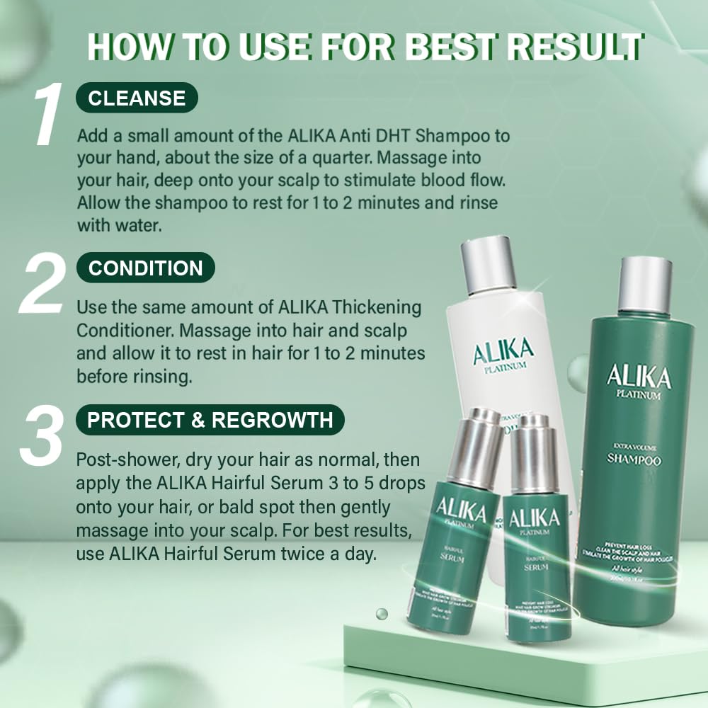 ALIKA Hair Growth Shampoo, Conditioner & 2 Serum Set for Women & Men - Anti Hair Loss Treatment for Dry, Oily & Normal Scalp - Promotes Thicker, Longer & Gorgeous Hair - Perfect for Daily Hair Care & Scalp Nourishment