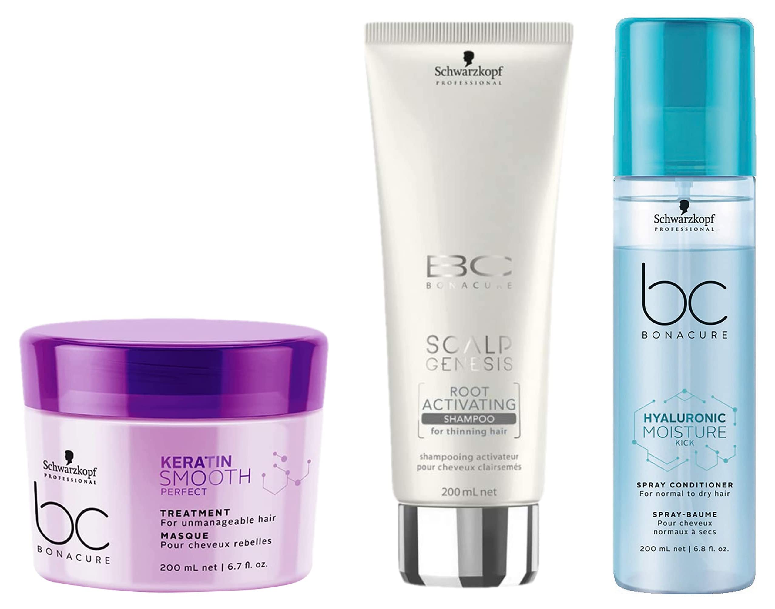 Schwarzkopf Professional Bonacure Hair Care Set - Repairing Hair Mask, Hydrating Spray Conditioner & Nourishing Shampoo for Damaged Hair | Salon-Quality Treatment for Dry, Frizzy Hair at Home