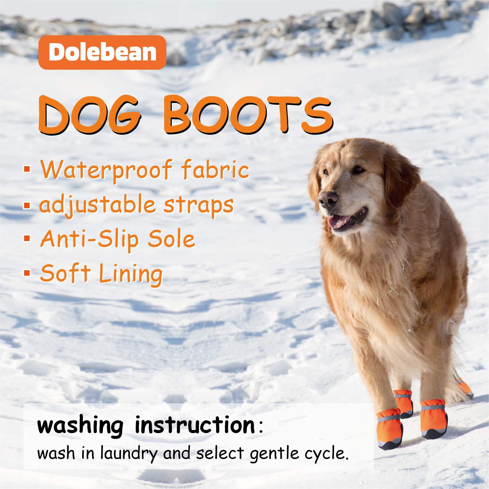 Waterproof Dog Boots for Winter & Snow - Paw Protectors for Large & Medium Dogs - Hiking & Outdoor Adventure - Orange (Set of 3) - Perfect for Snowy Walks, Hiking Trails, and Cold Weather Protection
