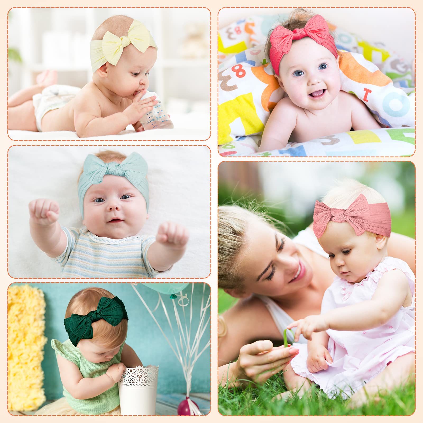 32 Pcs Baby Nylon Headbands with Bows - Soft Stretchy Hairbands for Newborn Girls & Toddlers - Handmade Jacquard Hair Accessories for Daily Outfits & Photo Shoots