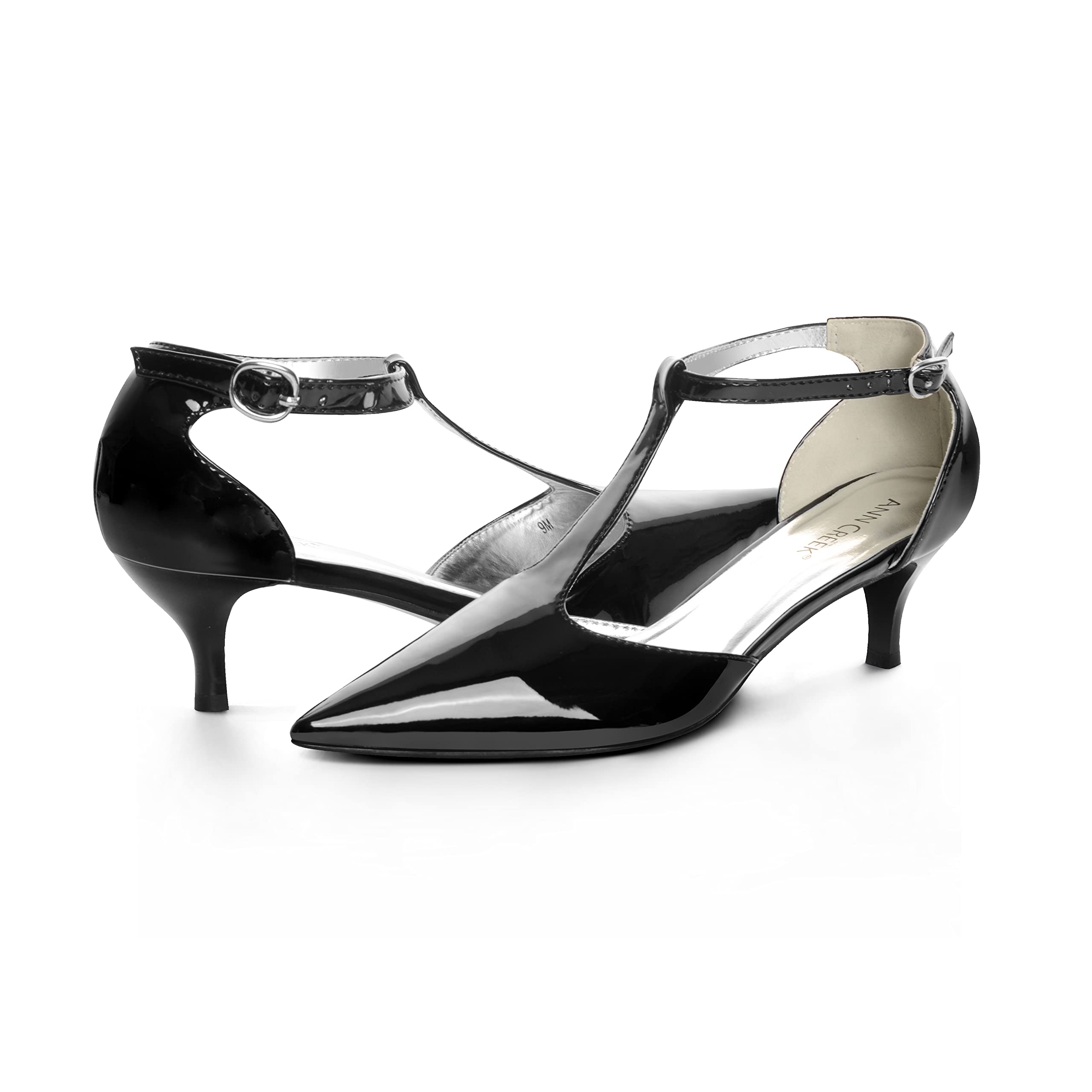 ANN CREEK Women's 'Merida' Sandals - Kitten Heel T-Strap Dress Pumps in Patent PU Leather | Comfortable & Stylish for Weddings, Parties & Office Wear