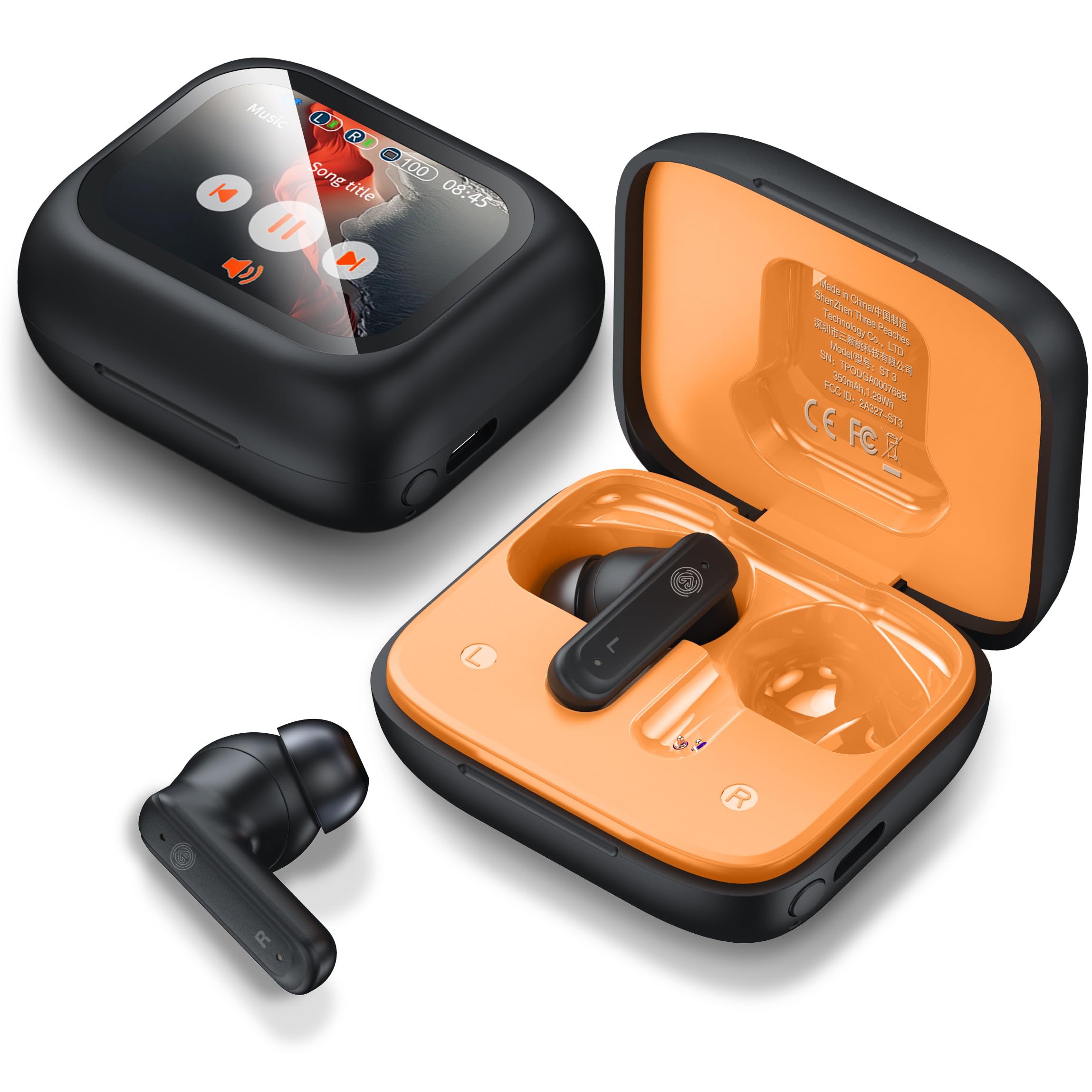 THREE PEACHES Wireless Earbuds with ANC & ENC, Touch Control Bluetooth 5.0 Earbuds, LED Display Gaming Headphones for Workout, Travel & Online Meetings - Perfect for Gym, Commuting & Remote Work
