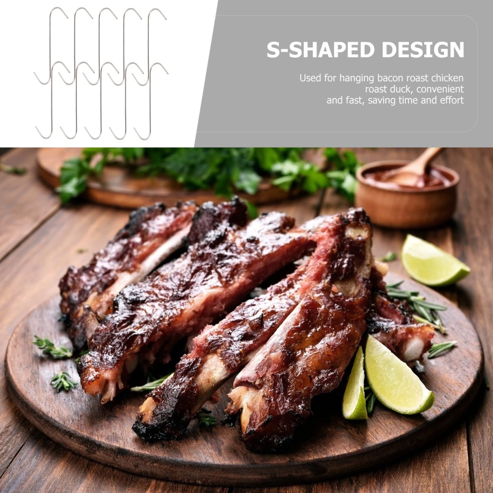 10 Pack Stainless Steel Meat Hooks for Kitchen - Heavy Duty Sausage, Fish, Poultry & Roast Hanging Hooks - BBQ, Smoking, Chinese Bacon & Pork Hanging - Perfect for Home Kitchen, Butcher Shop & Outdoor Cooking