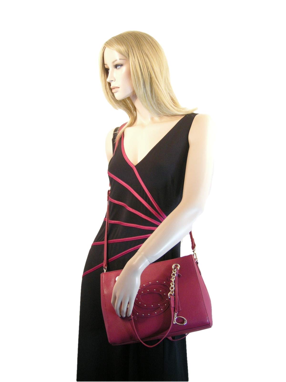 bebe NEW Logo Purse - Red Satchel Shoulder Handbag with Gold Chain Strap for Women | Medium Crossbody Bag for Work, Party & Everyday Use
