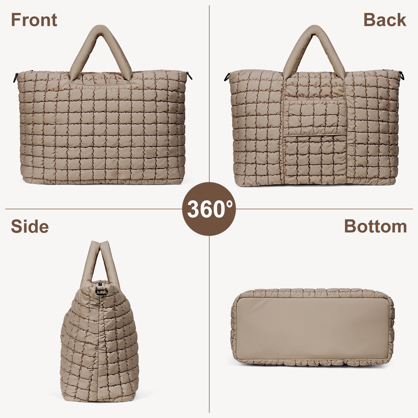 Quilted Duffle Bag for Travel - Large Puffer Weekender Gym Bag, Soft Carry-On Luggage for Overnight Trips | Perfect for Gym, Weekend Getaways & Airplane Travel