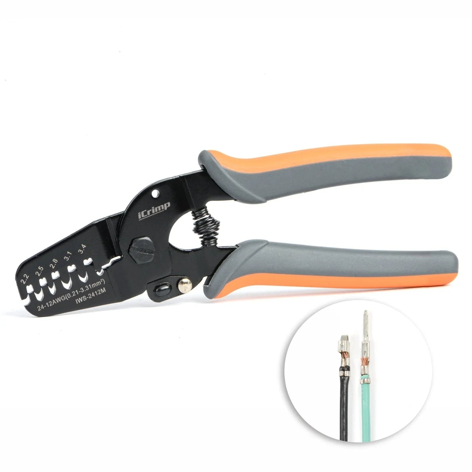 IWS 2412M Open Barrel Crimping Tool for AWG24-12 Terminals - Compatible with JAM, Molex, Tyco & JST Connectors - Perfect for Electrical Wiring, Automotive Repairs & DIY Electronics Projects