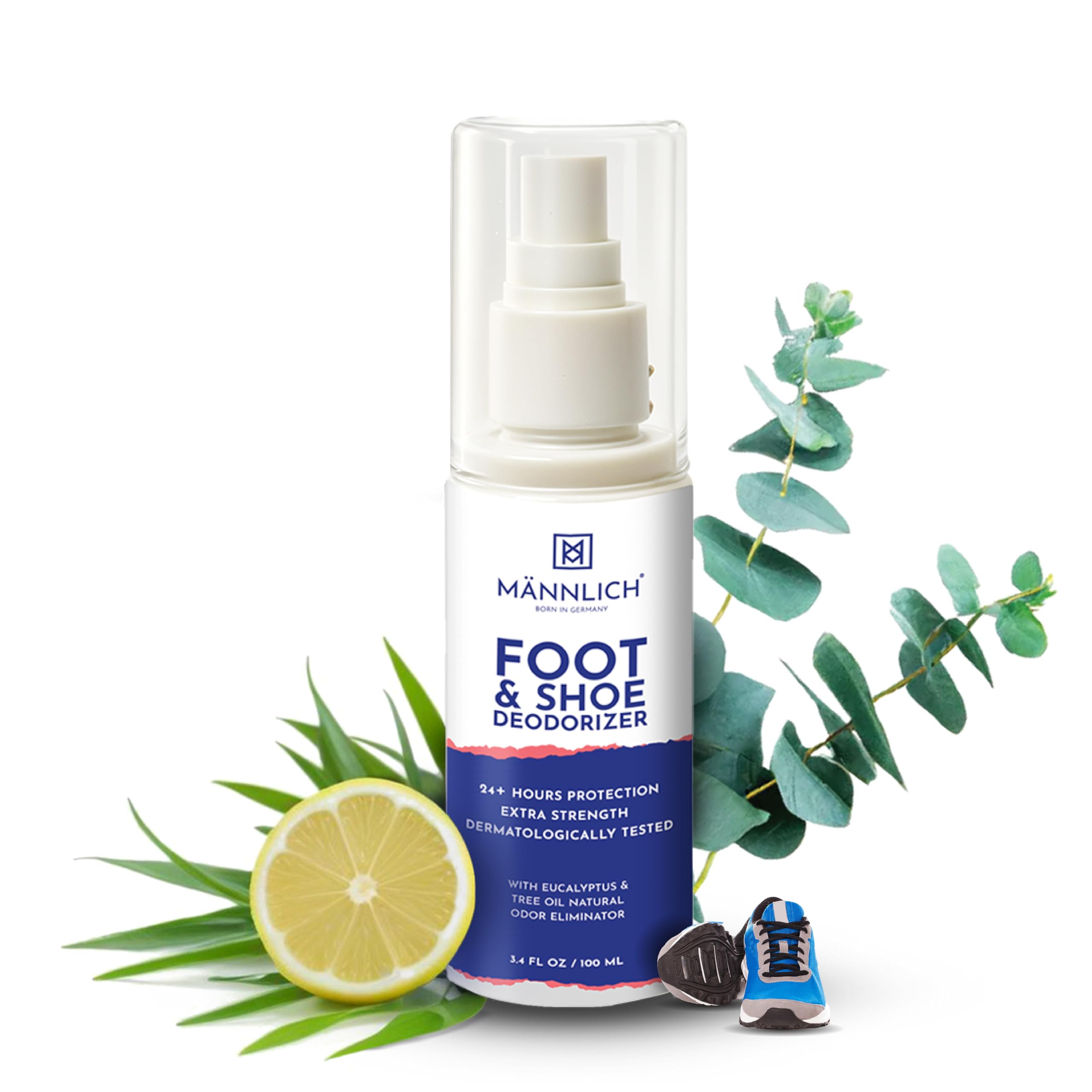 Mannlich Shoe & Foot Deodorizer Spray - Organic Odor Eliminator for Shoes, Socks & Smelly Feet, 600+ Sprays per Bottle, Cruelty-Free & Non-Irritating Formula, Skin Soothing & Foot Revitalizer - 100ml - Perfect for Gym, Sports & Daily Foot Care