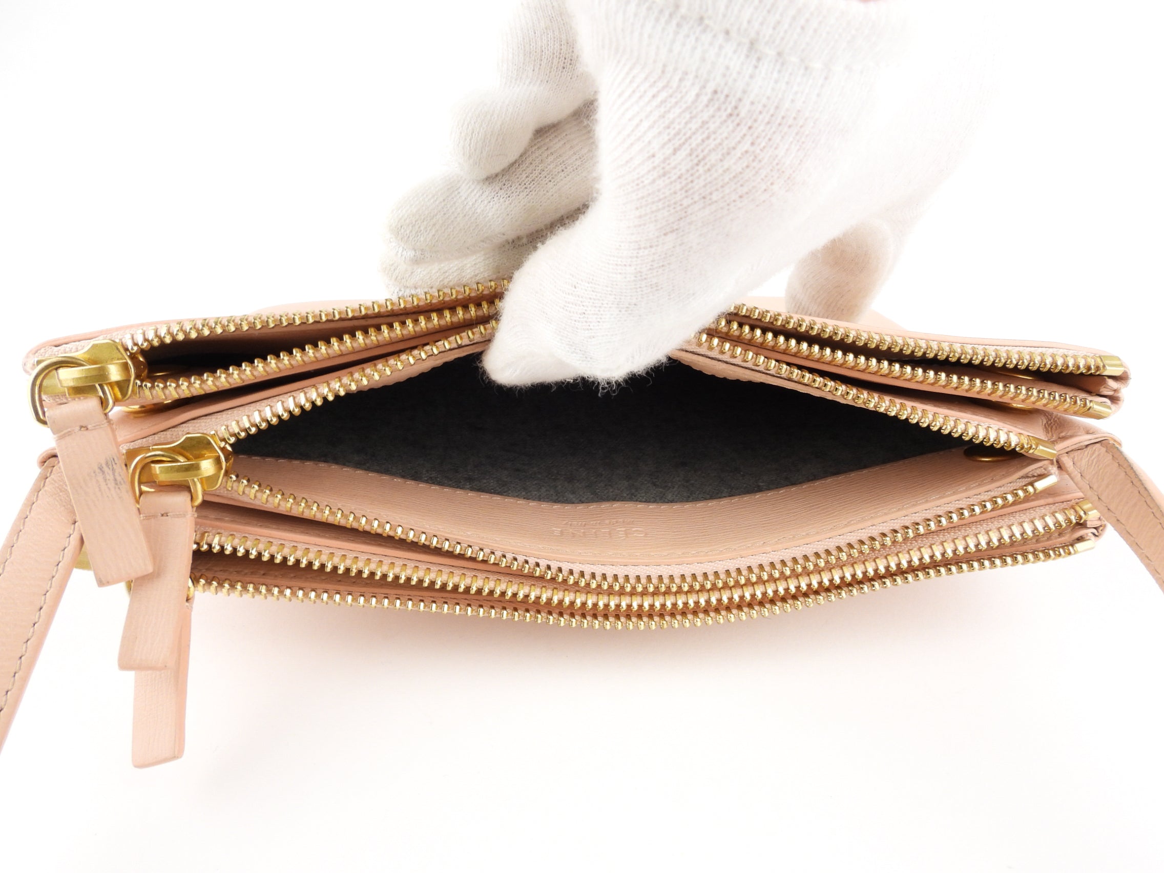 Celine Blush Pink Leather Trio Shoulder Bag for Women - Luxury Crossbody Purse with Adjustable Strap, Perfect for Work, Travel & Evening Out