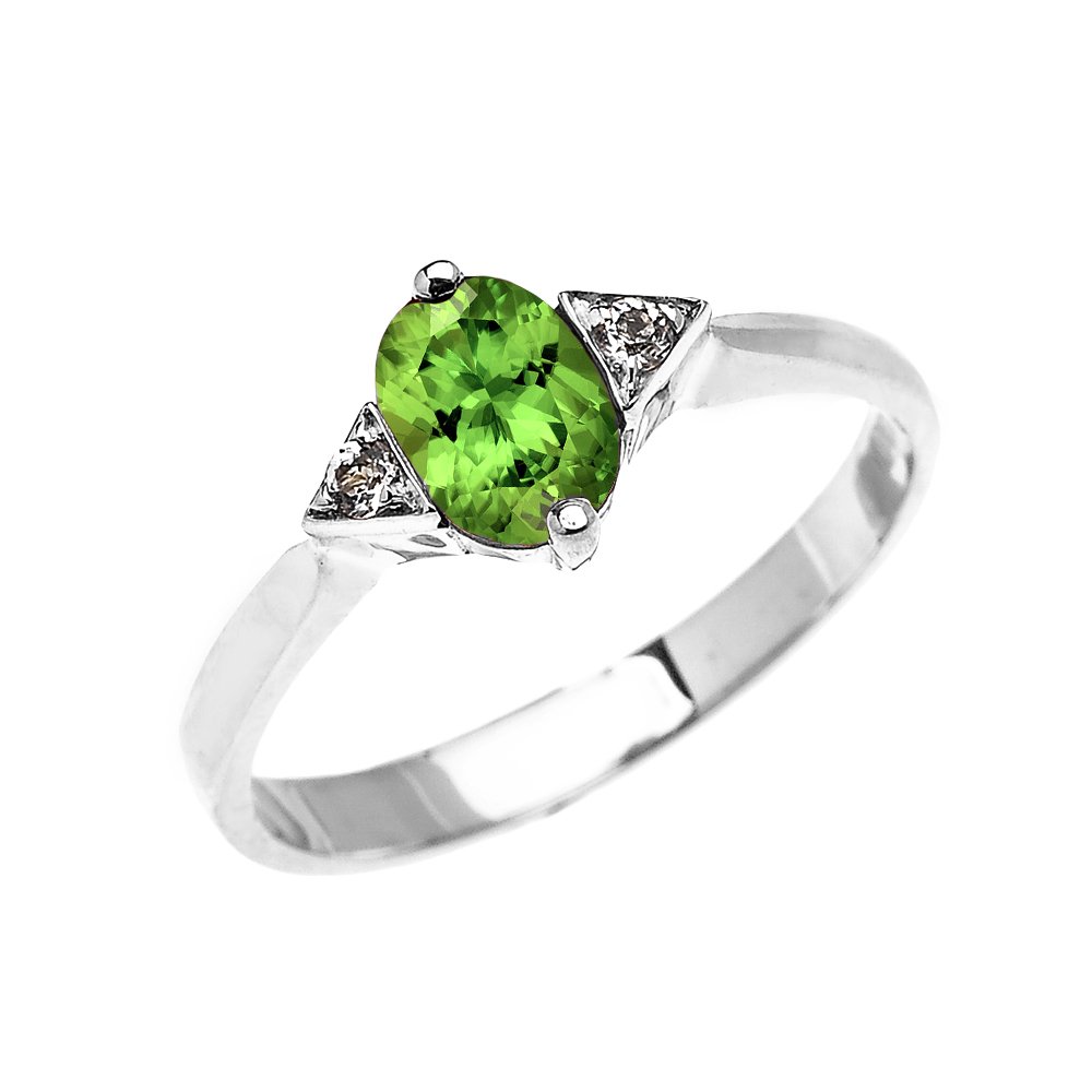 14K White Gold Solitaire Peridot and White Topaz Engagement Ring for Women - Elegant Promise & Proposal Jewelry Gift for Anniversary, Valentine's Day or Special Occasions