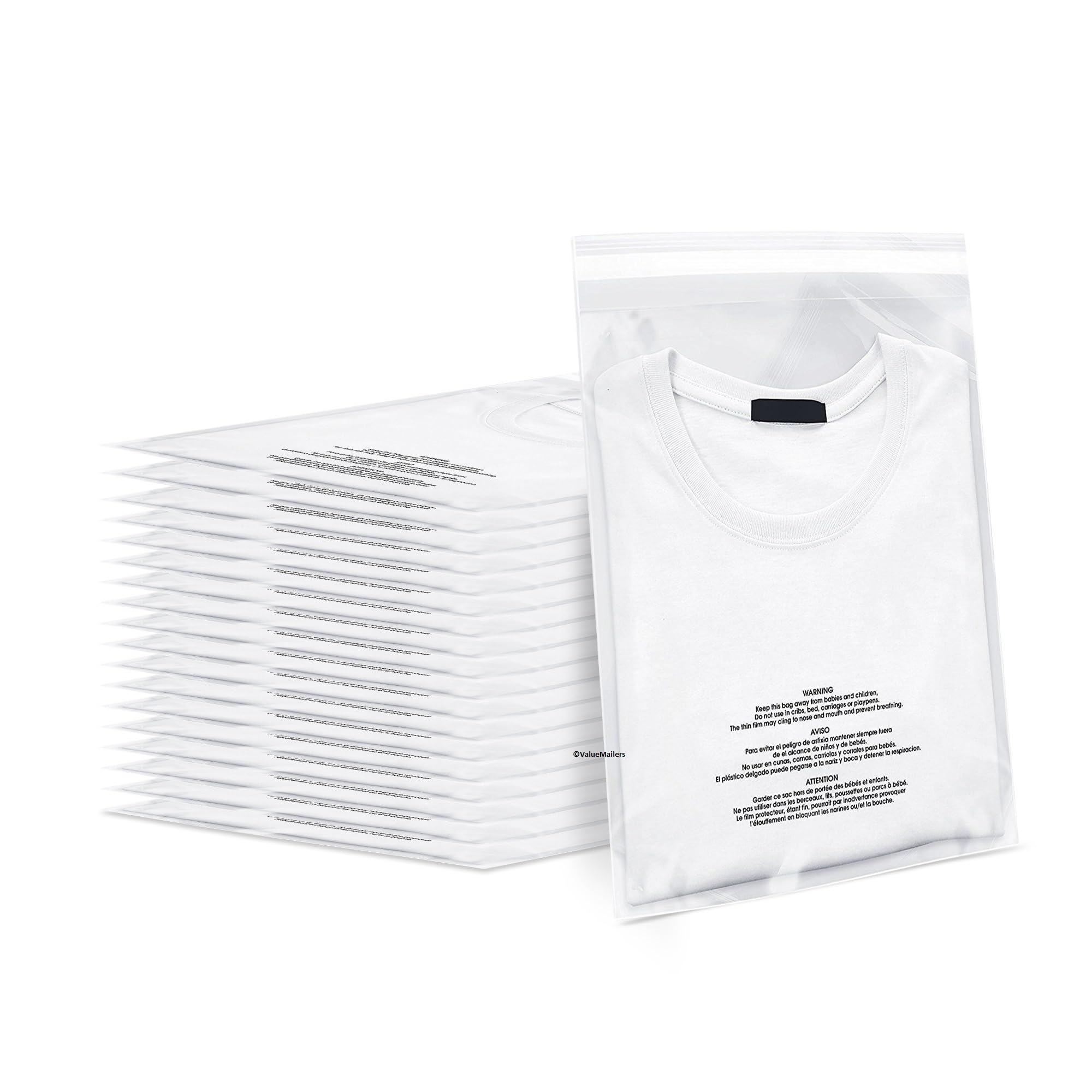 100 Clear 9x12 Self-Seal Poly Bags with Suffocation Warning - 1.5 Mil OPP Cellophane Bags for Shipping, Storage & Retail Packaging | ValueMailers