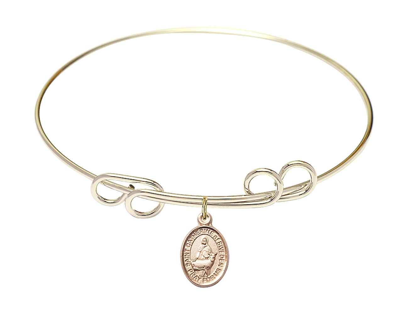 F A Dumont 8 Inch Round Double Loop Bangle Bracelet with St. Catherine of Sweden Charm - Elegant Religious Jewelry for Women, Perfect for Church, Weddings & Everyday Wear