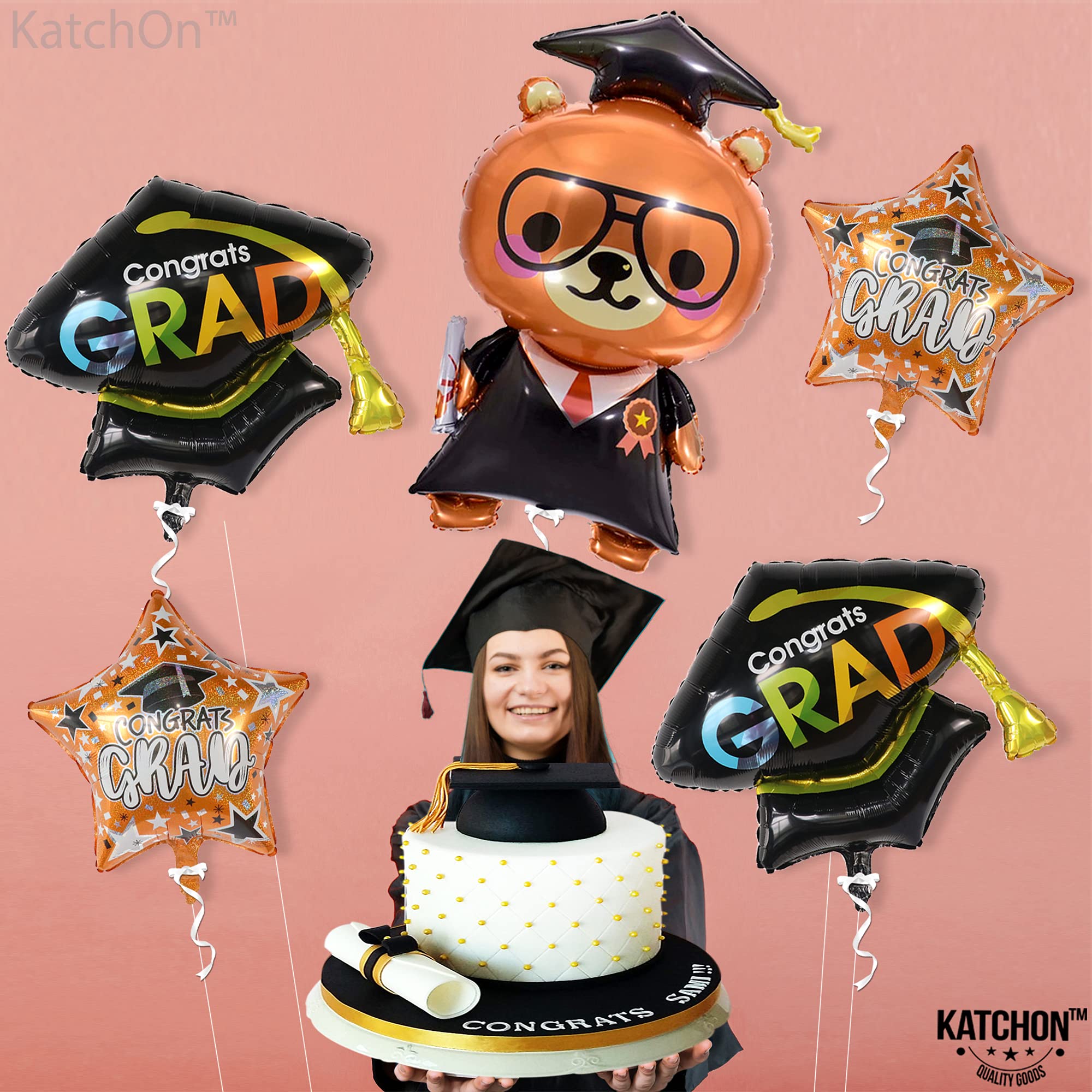 KatchOn 36 Inch Giant Graduation Foil Bear Balloon with 28 Inch Cap Balloon - Class of 2025 Graduation Decorations for Preschool, Kindergarten & School Parties | Perfect for Graduation Ceremonies, Photo Backdrops & Party Decor