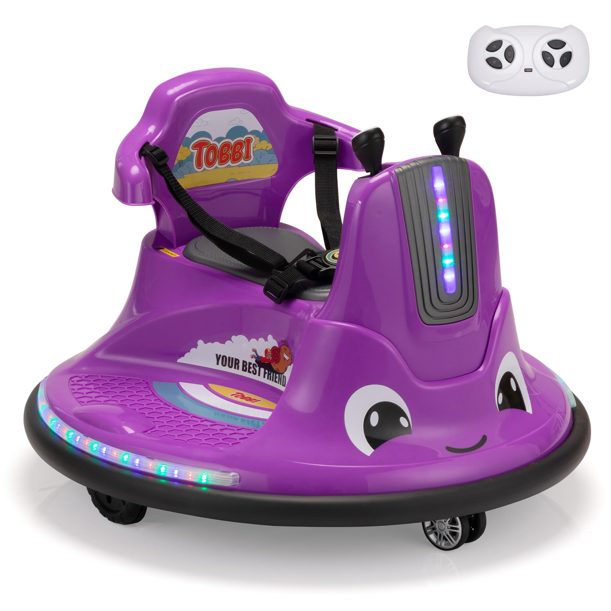 TOBBI 12V Electric Ride-On Bumper Car for Toddlers - Snail Shape Remote Control Toy with 360° Spin & DIY Stickers, Kids Ages 1.5-9 (Purple) | Perfect for Indoor Play, Birthday Gifts & Outdoor Family Fun