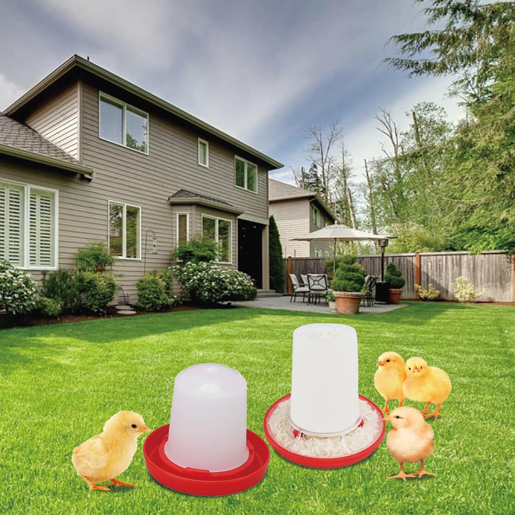 Chick Feeder and Waterer Kit - Plastic Hanging Poultry Feeder Set with Twist Lock Base for Free Range Chickens, Ducks, Quails & Hens | Outdoor Farm Coop Supplies for Baby Poultry Care | Perfect for Backyard Chicken Coops, Small Farms & Homesteading