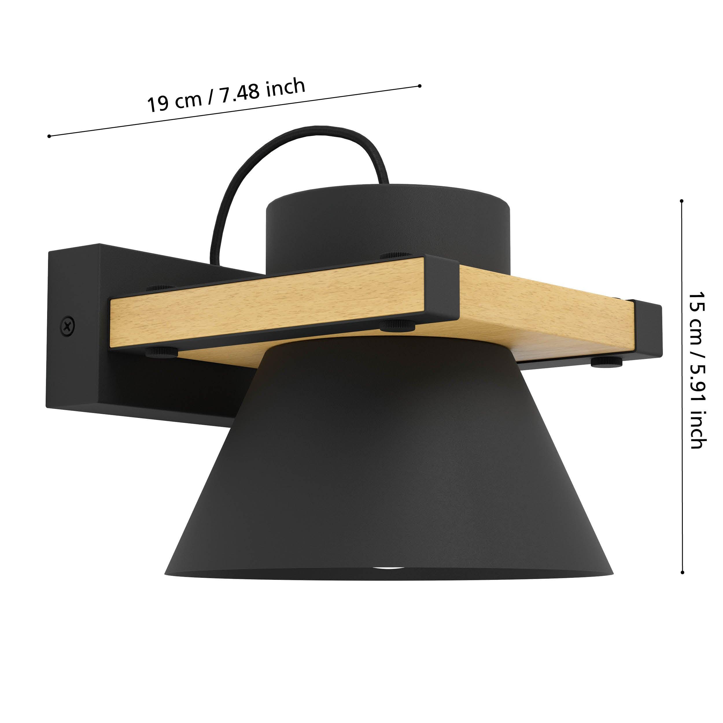 Eglo Maccles Modern Wood and Black Wall Light - Indoor/Outdoor Wall Sconce for Living Room, Bedroom, Patio, and Porch Lighting