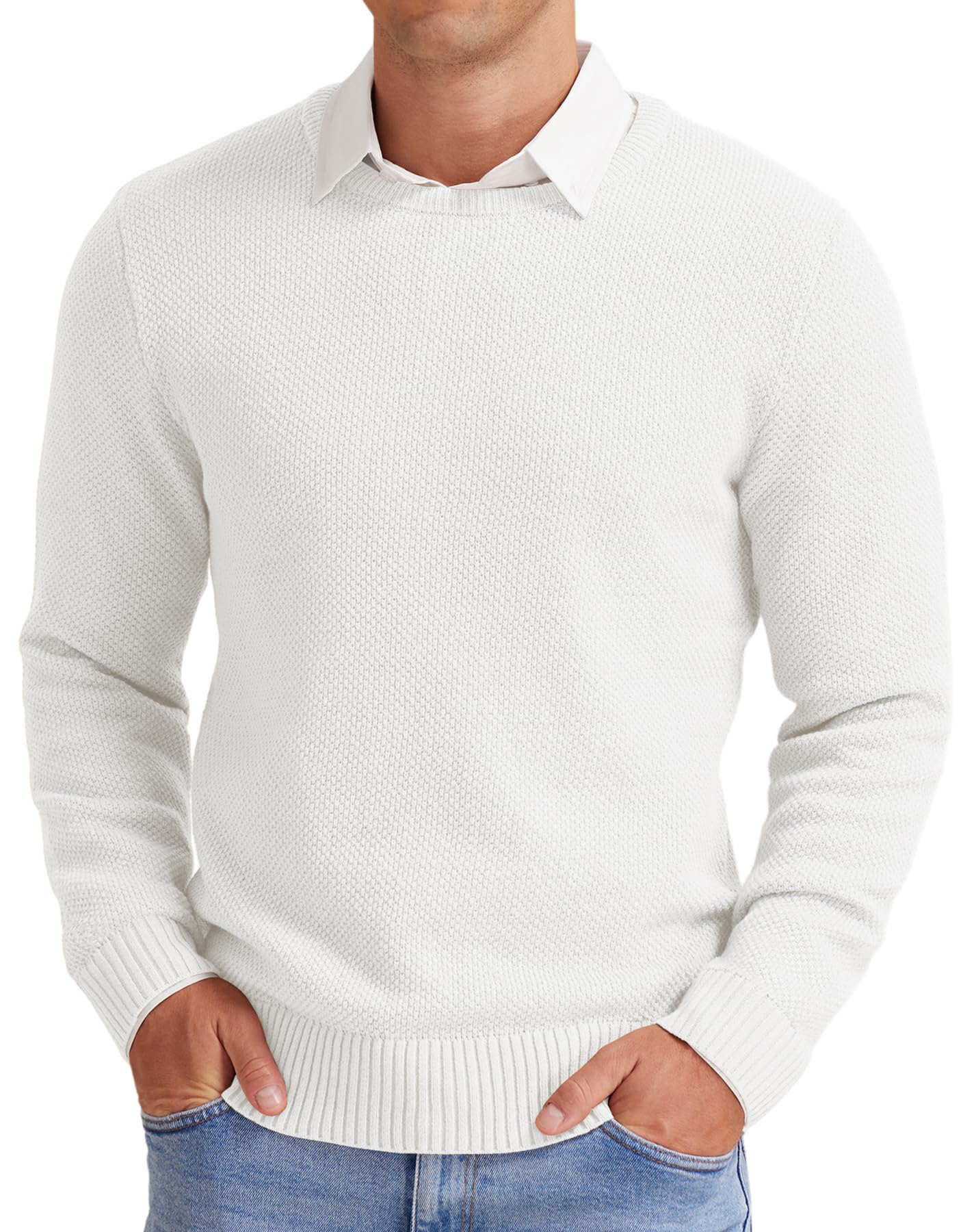 NITAGUT Men's Crewneck Sweater - Soft Casual Knit Pullover with Ribbed Edges | Lightweight Winter Sweater for Office, Dating & Outdoor Activities