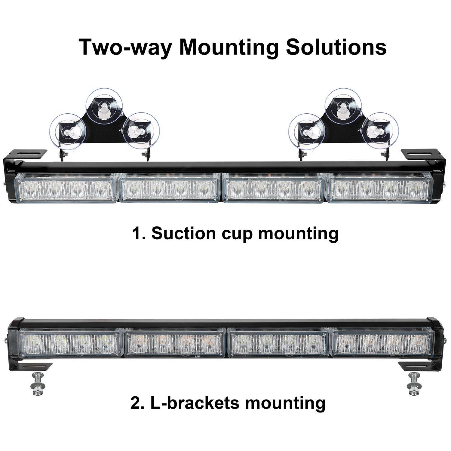 ASPL 2x16.8 Inch Emergency LED Strobe Light Bar - 32 Super Bright LEDs, 26 Flash Patterns - Interior Vehicle Safety Warning Lights for Trucks, Police Cars, Construction Vehicles (White) | Ideal for Roadside Emergencies, Traffic Control & Work Zone Safety