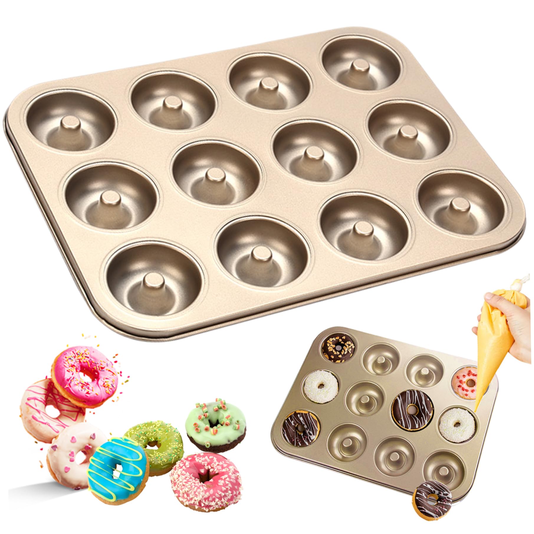 12-Cavity Nonstick Carbon Steel Donut Baking Pan - Easy Clean Doughnut Mold Tray for Muffins, Cakes & Desserts | Perfect for Home Baking, Party Treats & Holiday Cooking