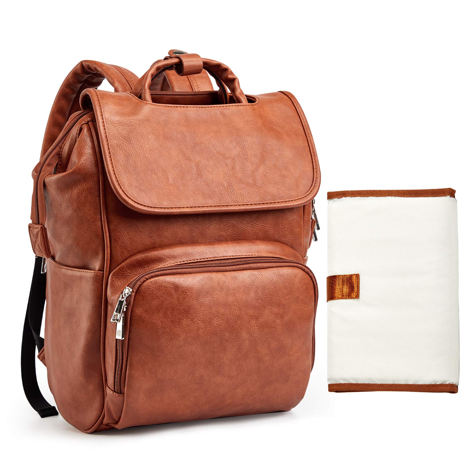 HAHASOLE Leather Diaper Backpack for Women - Waterproof Baby Travel Bag with Multiple Pockets, Stylish & Durable Diaper Bag for Moms - Perfect for Daycare, Travel, and On-the-Go Parenting