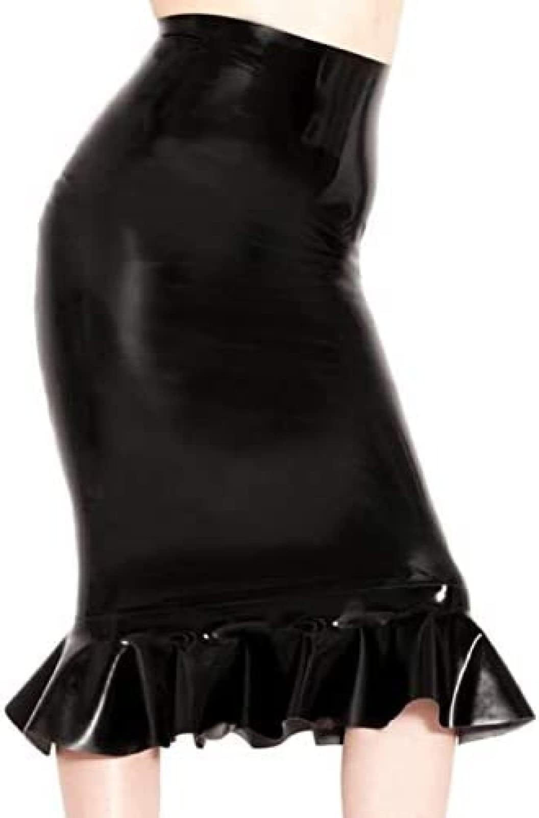 Stylish Latex Pencil Skirt with Flared Hem - Knee Length Rubber Dress for Women in Brown (XXS) | Perfect for Night Out, Club Wear & Fetish Fashion