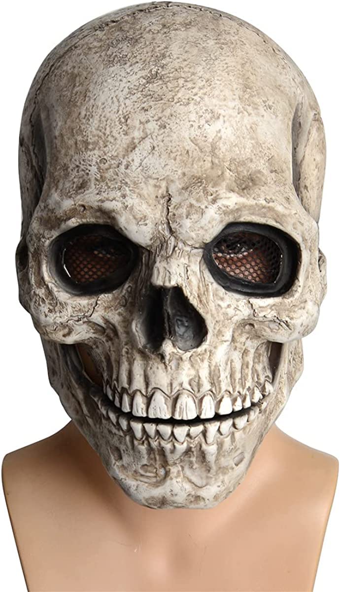 Realistic Full Head Skull Mask with Moving Jaw - Scary Halloween Costume for Adults, Cosplay & Horror Parties - Perfect for Halloween Night, Haunted Houses & Themed Events