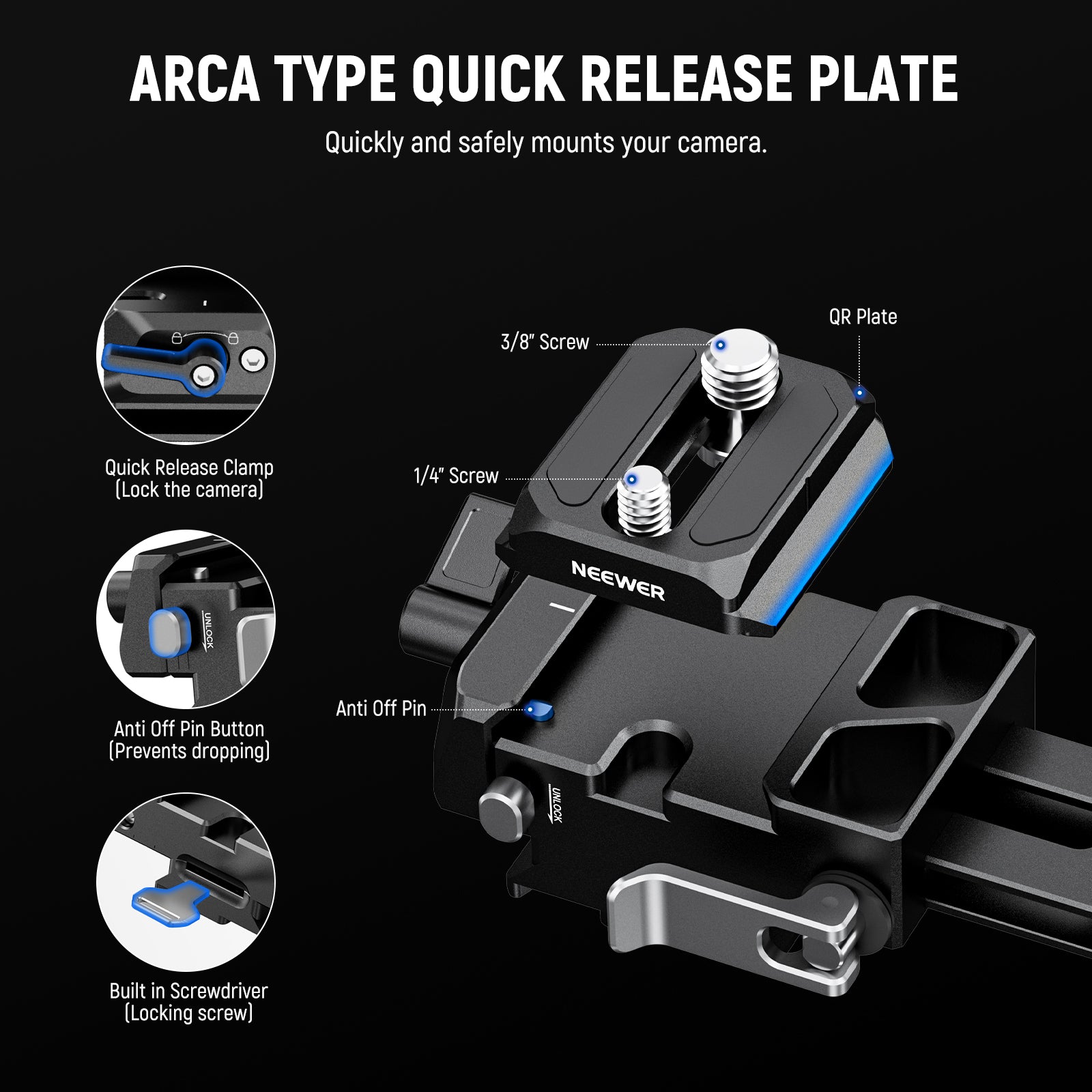 NEEWER PS013 Foldable V Mount Battery Plate with Arca-Swiss Quick Release Plate - Compatible with DSLR, Mirrorless Cameras & Video Equipment for Photography & Filmmaking