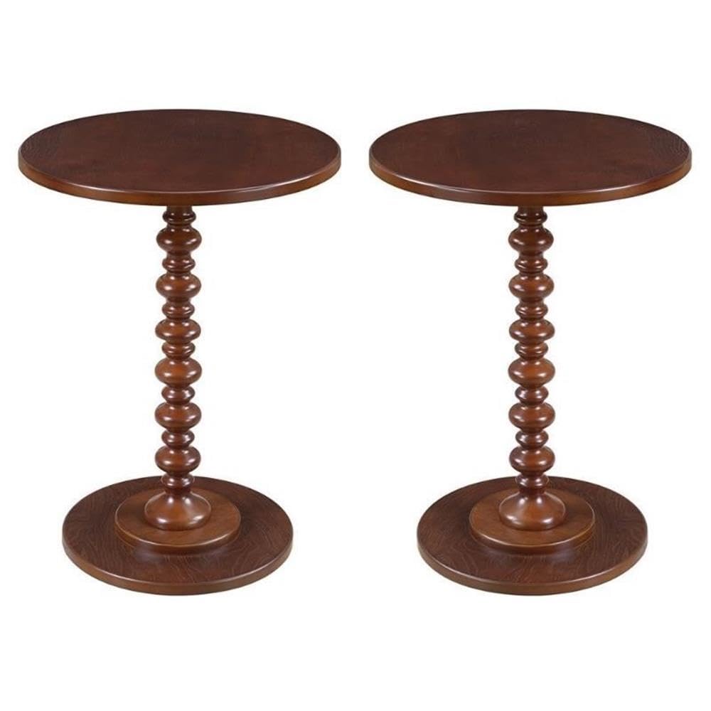 Premium Mahogany Wood Spindle Side Tables - Set of 2, Classic Home Square Palm Beach Style for Living Room, Bedroom or Patio Decor