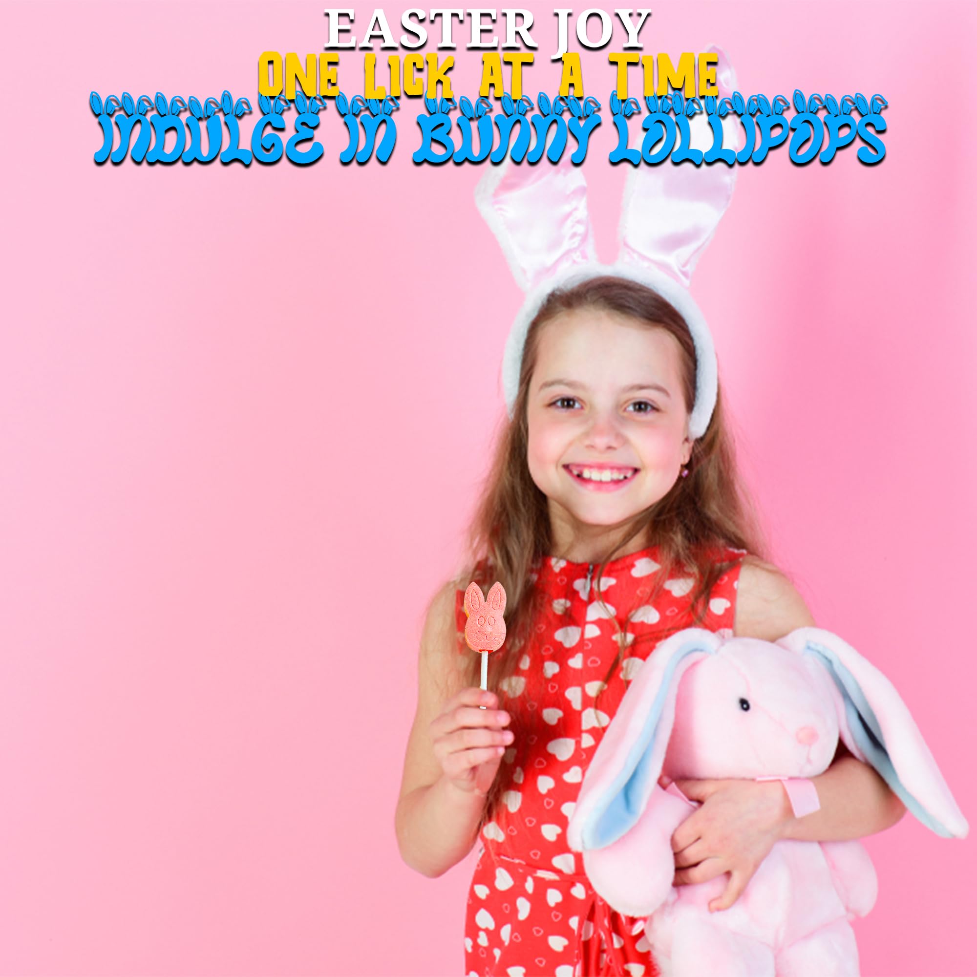 46 Pieces Easter Bunny Lollipops - 1 lb Individually Wrapped Suckers - Easter Basket Stuffers, Party Favors & Spring Celebration Candy for Kids, Classroom Treats & Egg Hunt Prizes