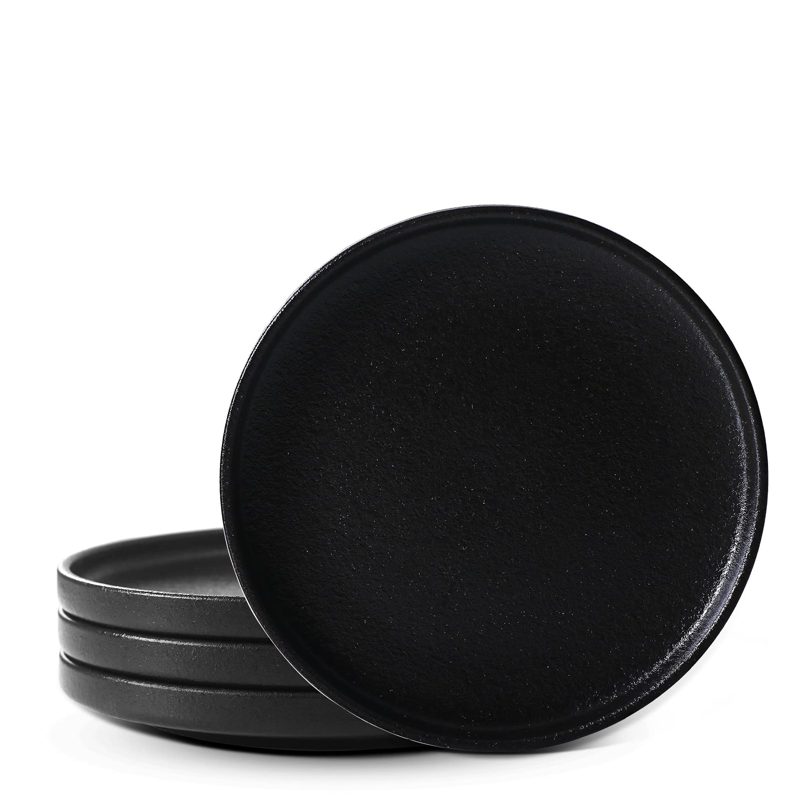 Lareina 8 Inch Ceramic Salad Plates Set of 4 - Scratch Resistant Dinner Plates for Appetizers, Desserts & Luncheons - Durable Kitchen Serving Dishes (Cast Iron Black) - Perfect for Family Dinners, Parties & Restaurant Use
