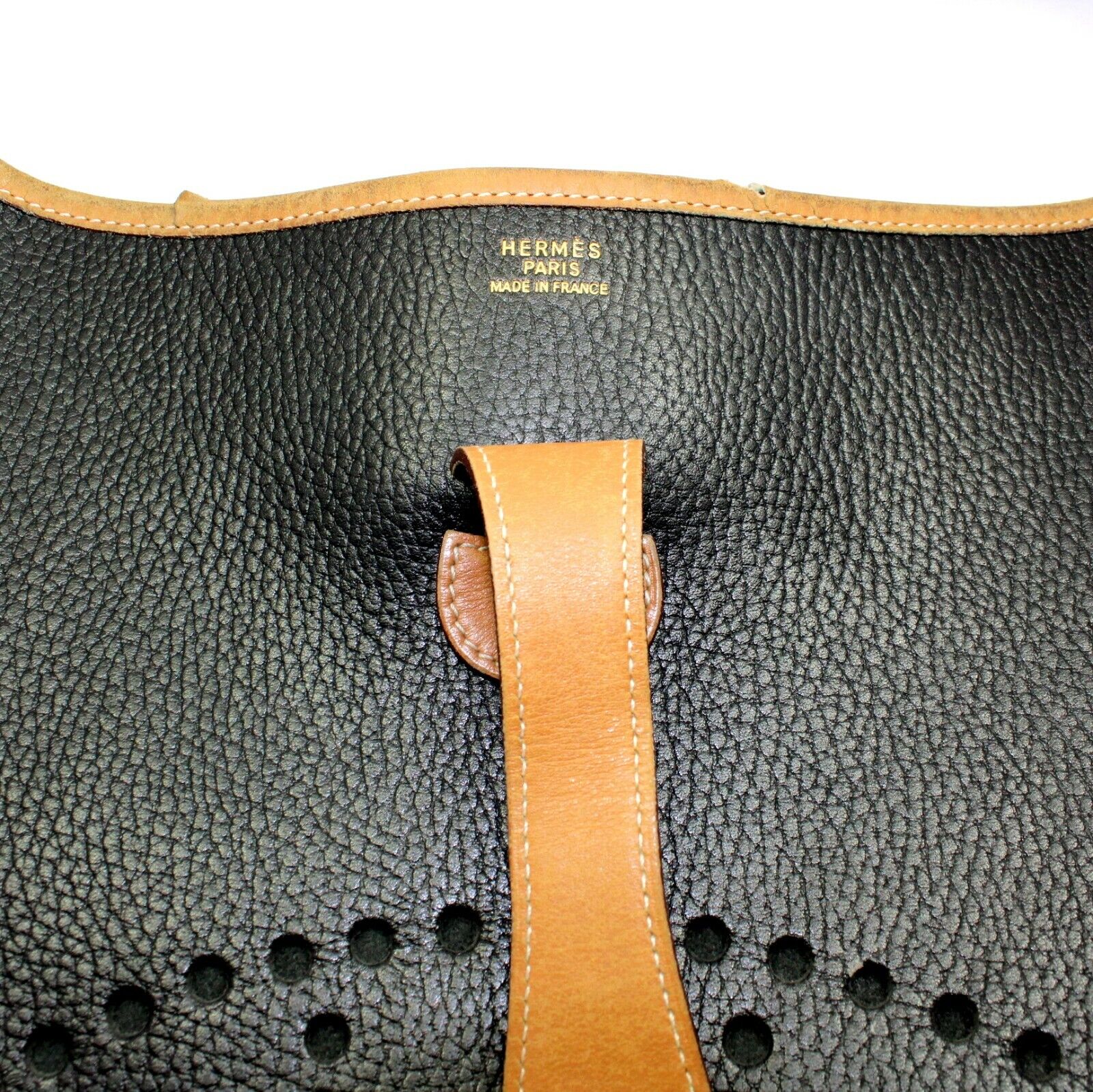 Authentic Hermes Evelyne GM Handbag - Black Leather with Brown Trim | Luxury Tote for Women | Perfect for Work, Travel & Everyday Use
