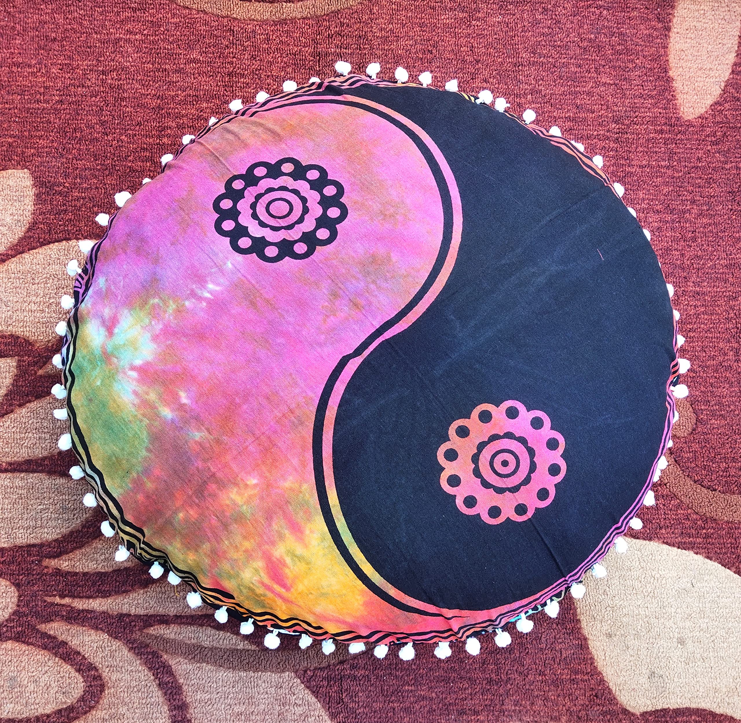 22 Inch Yin Yang Floor Pillow Cover - Soft Cotton Cushion Case for Sofa, Bed, Car & Home Decor - Meditation Pouf Slipcover (Filler Not Included) - Perfect for Living Room, Yoga & Relaxation Spaces
