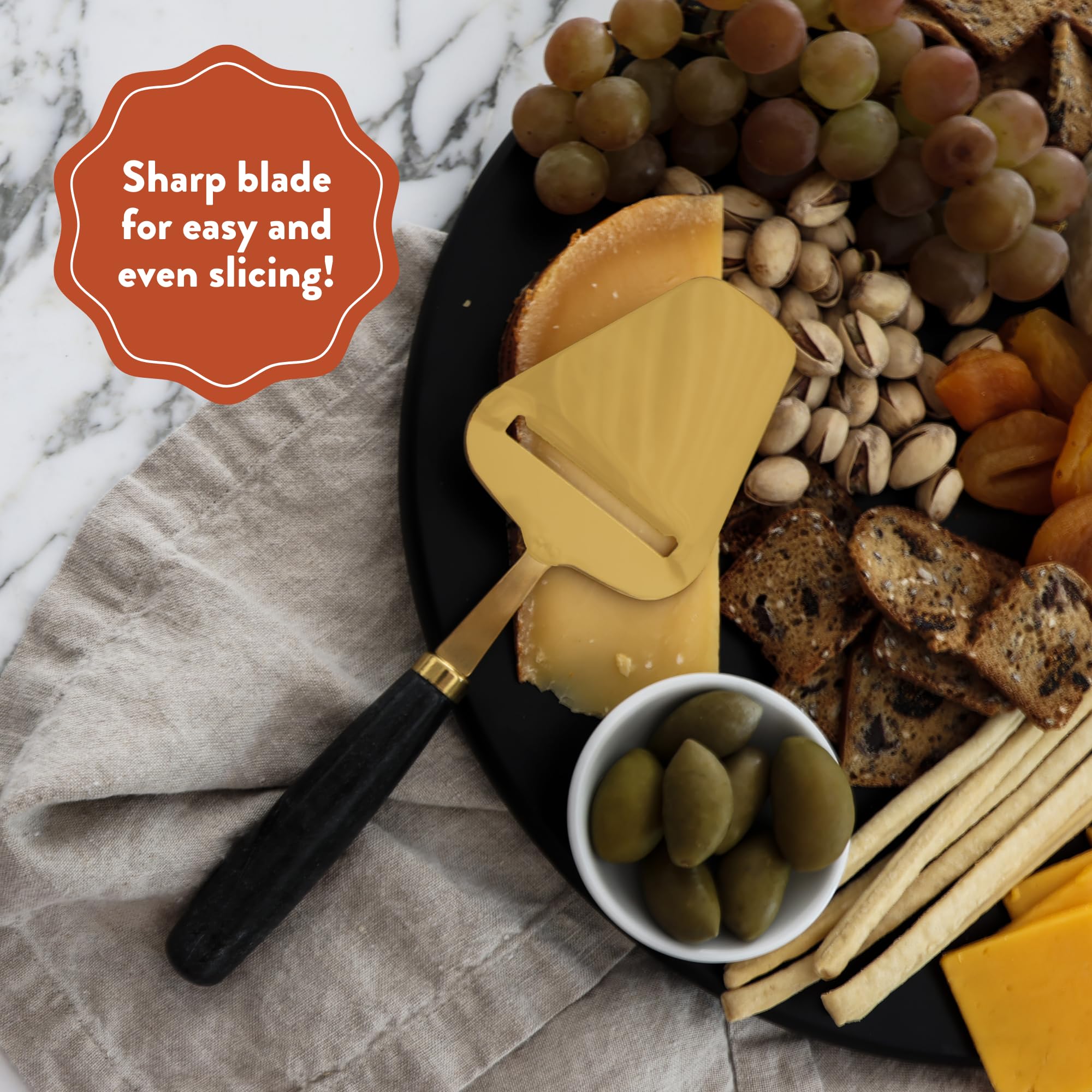 Premium Black Marble Cheese Slicer - Handheld Cheese Cutter & Shaver for Block Cheese | Perfect for Charcuterie Boards, Wine Pairings & Gourmet Kitchen Use