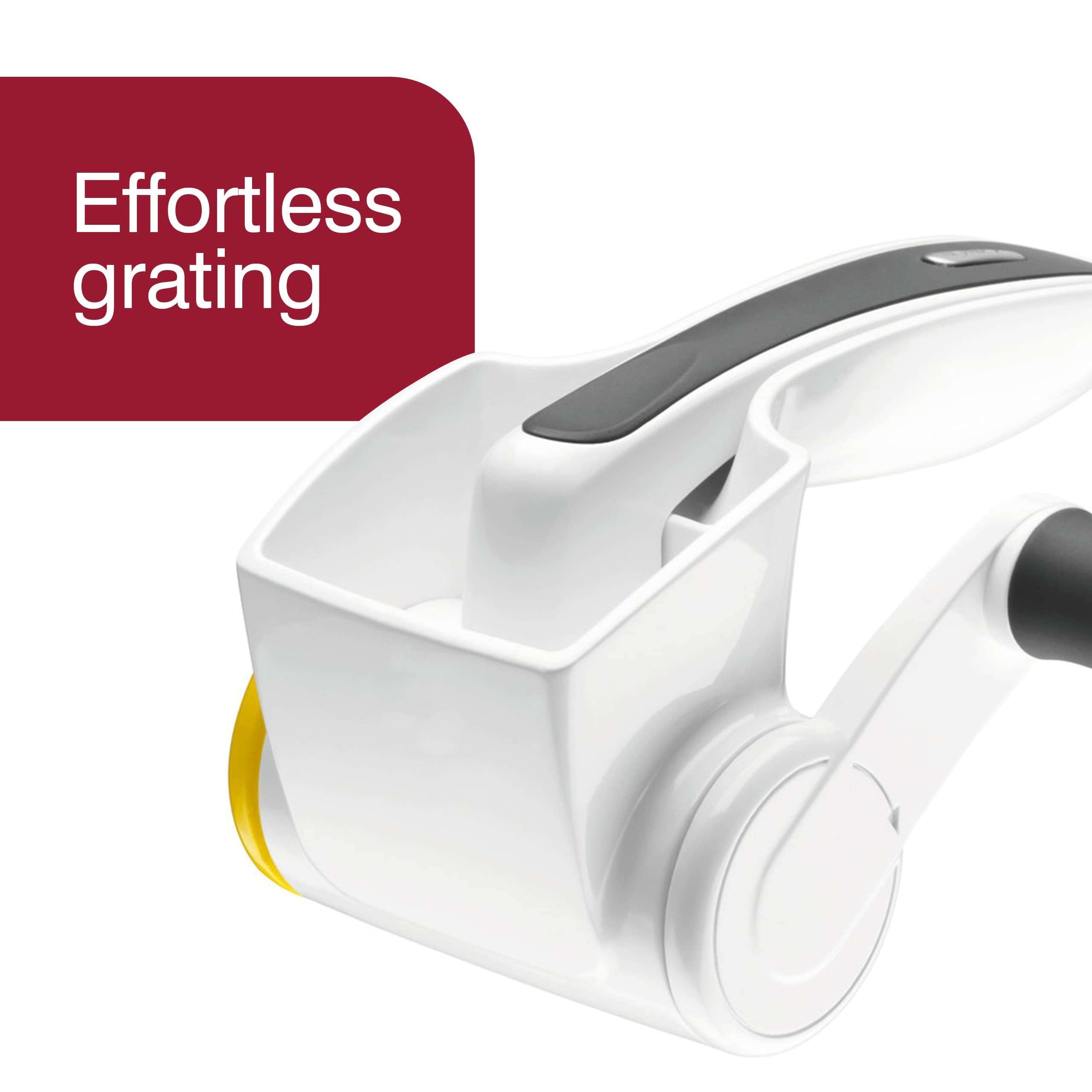 Zyliss Classic Rotary Cheese Grater - Stainless Steel Handheld Grater with Comfort Grip Handle for Hard Cheese, Vegetables, Nuts & Chocolate - Perfect for Cooking, Baking & Meal Prep - White