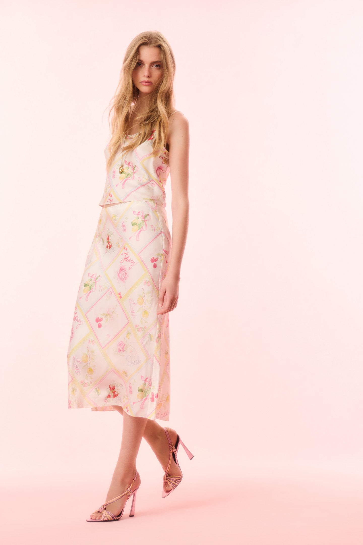 Castle Silk Blend Fruit Print Midi Skirt - Floral Summer Dress for Women, Elegant A-Line Skirt for Casual Outings, Beach Vacations & Date Nights