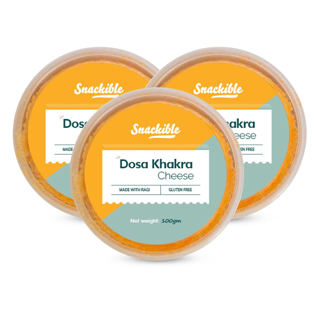 Crunchy Snackible Cheese Dosa Khakra (Pack of 3) - 100gm | Healthy Millet Snack | High Fiber, No Palm Oil | Zero Transfat & Cholesterol | Perfect for Office Lunch, Travel & Kids Snacks