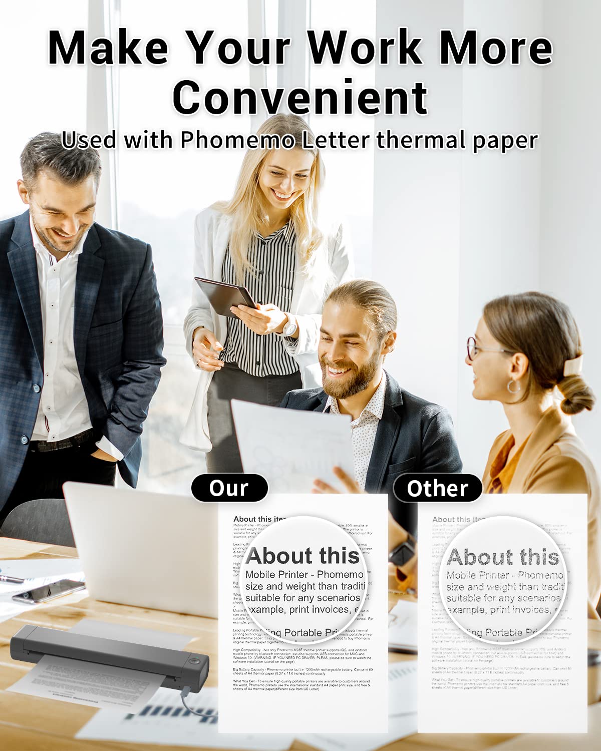 Phomemo Wireless Thermal Printer - Portable Inkless Printer for Travel & Office, Bluetooth Compatible with iPhone, Android & Laptop, Supports 8.5