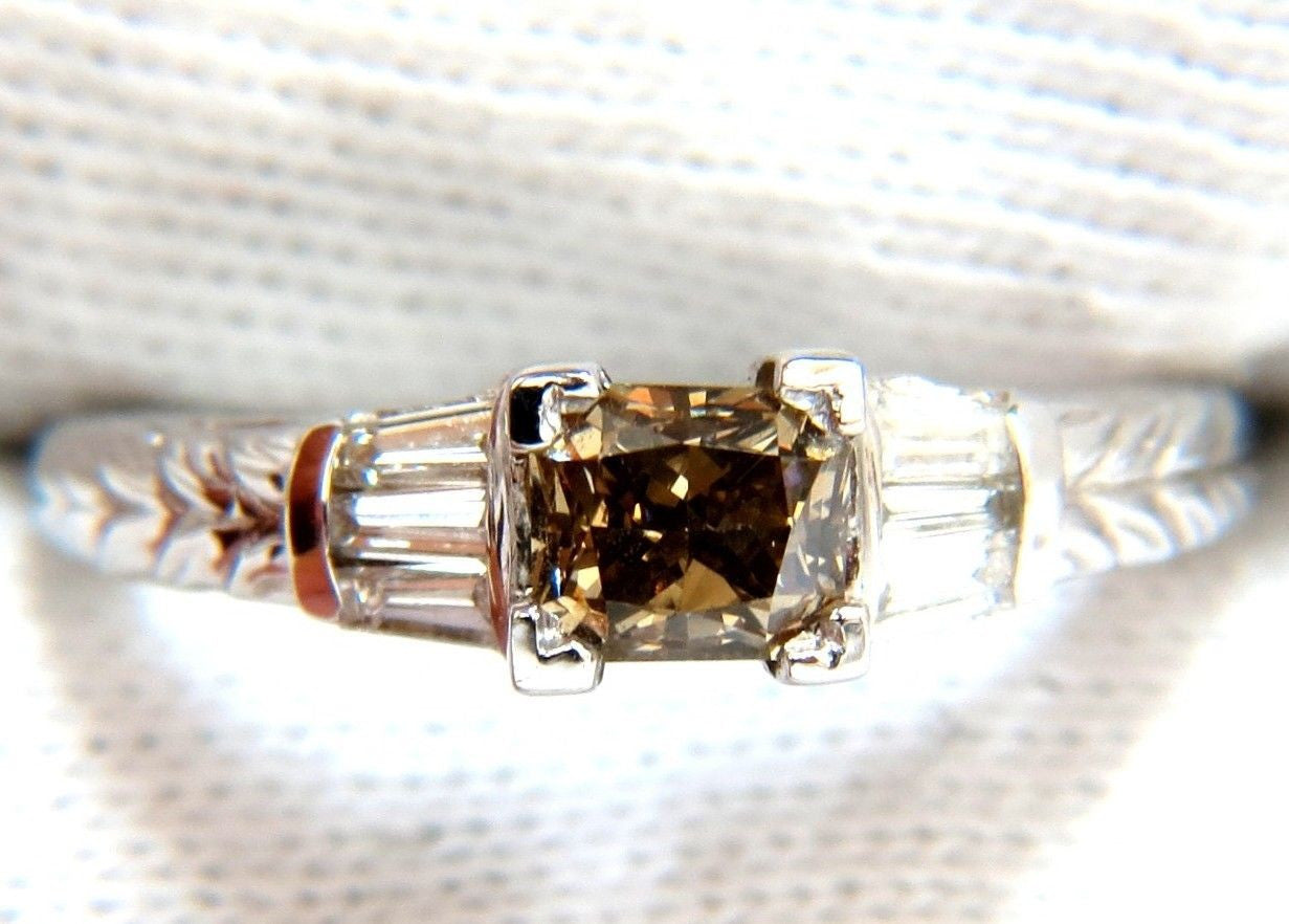 1.29ct Natural Fancy Brown Diamond Ring in 14KT Edwardian Gilt Scaling Deco Style - Vintage Elegance for Weddings & Special Occasions