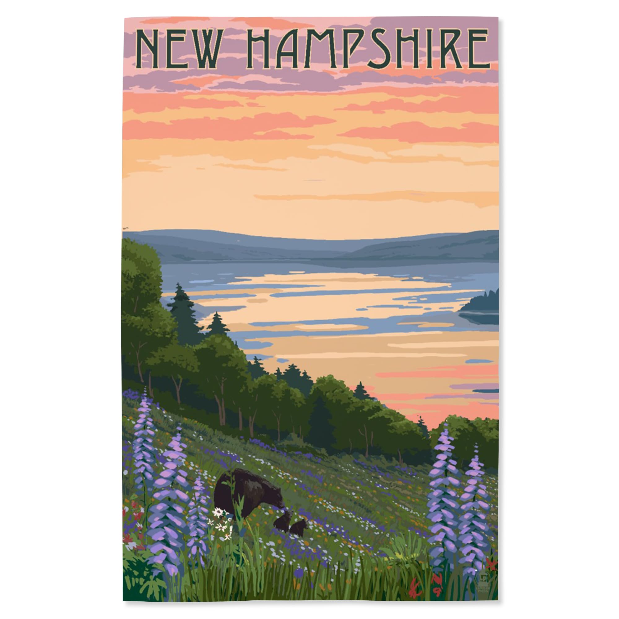 Lantern Press 16x24 Inch Giclee Art Print - New Hampshire Lake Landscape with Bear Family - Wall Decor for Living Room, Bedroom & Office