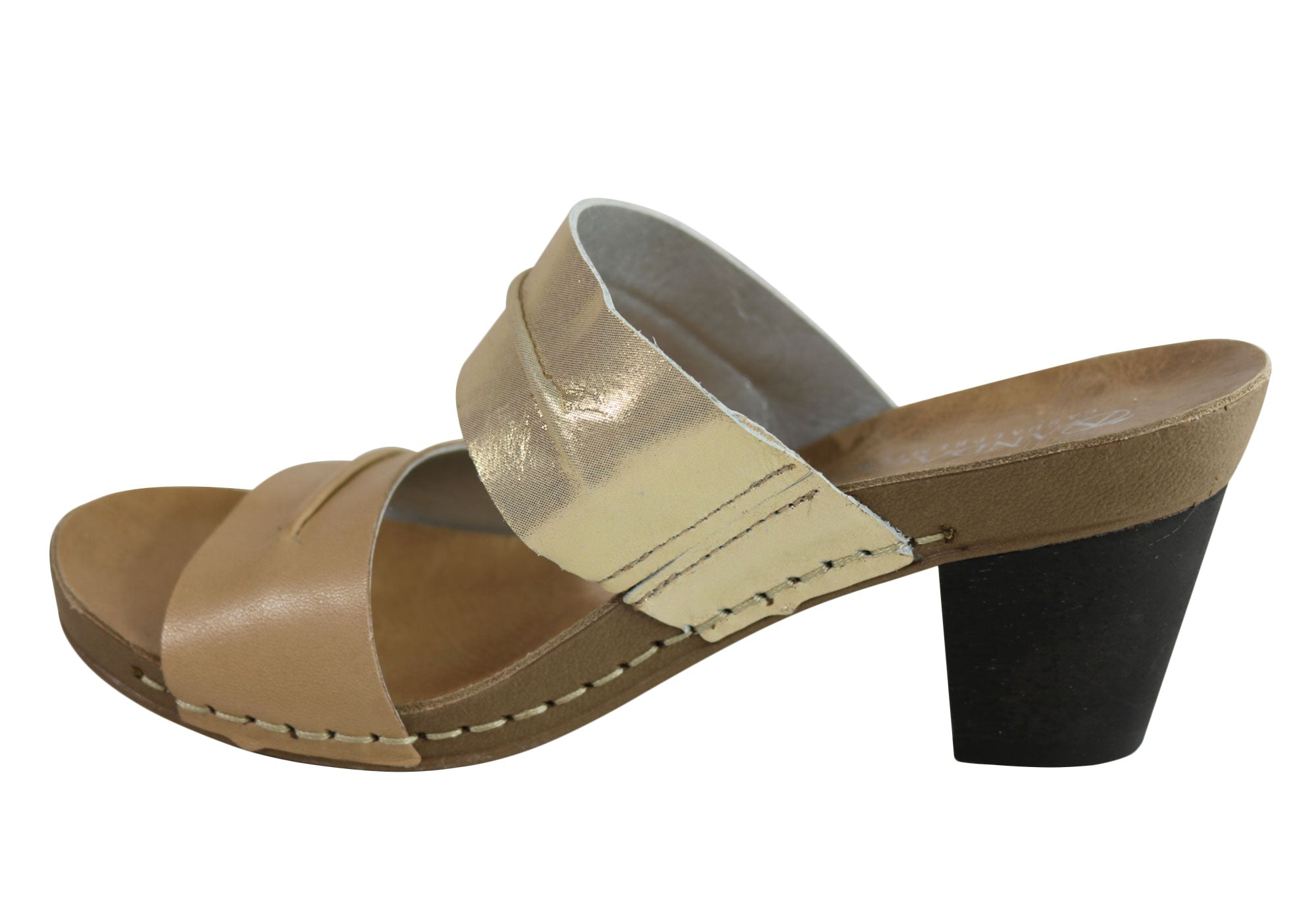 Andacco Vincenza Women's Leather Mid Heel Sandals Slides - Comfortable Brazilian Made Shoes for Casual Outings & Summer Weddings