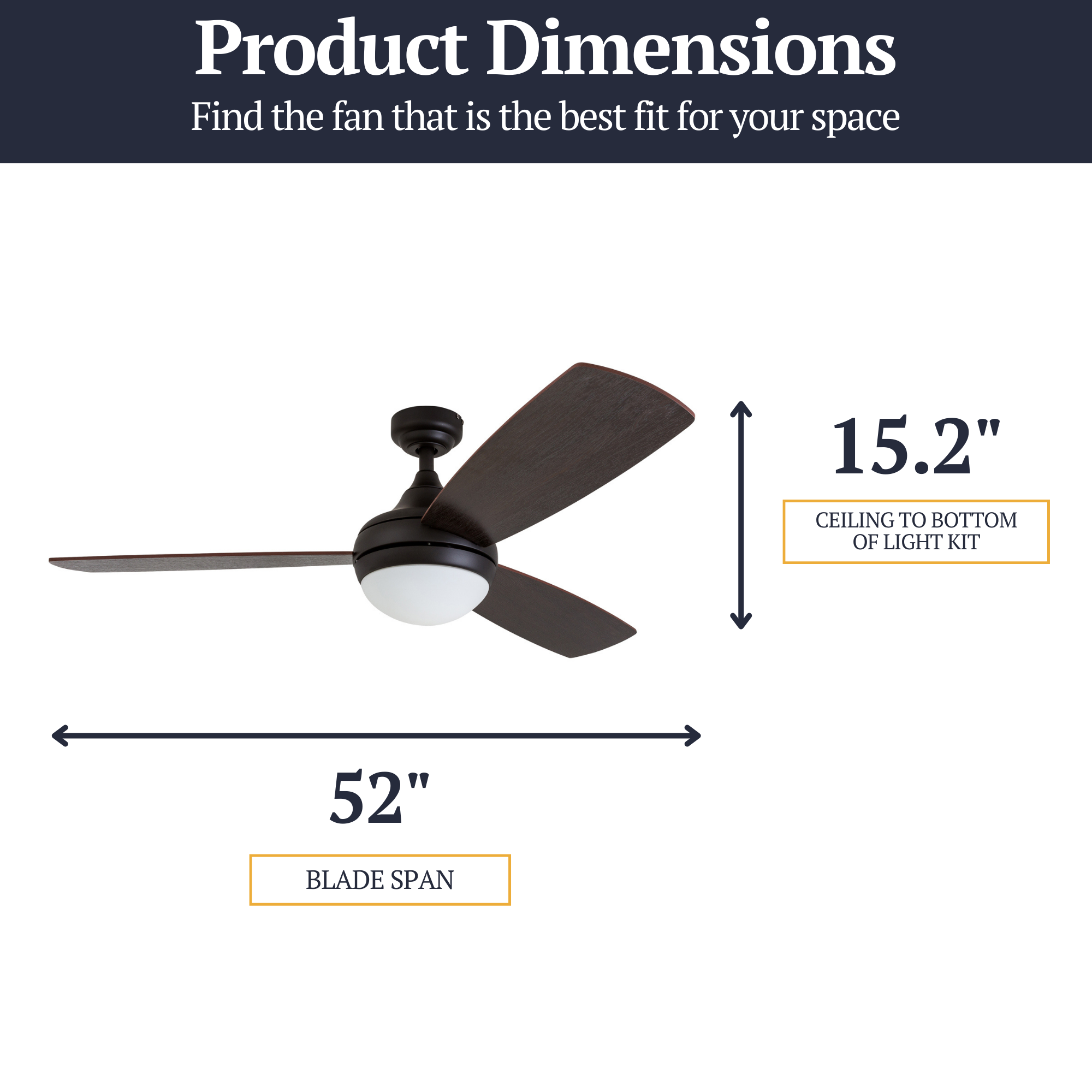 52 Inch Remote Control Ceiling Fan with Light - Espresso Brown Finish - Perfect for Living Room, Bedroom, and Office Spaces