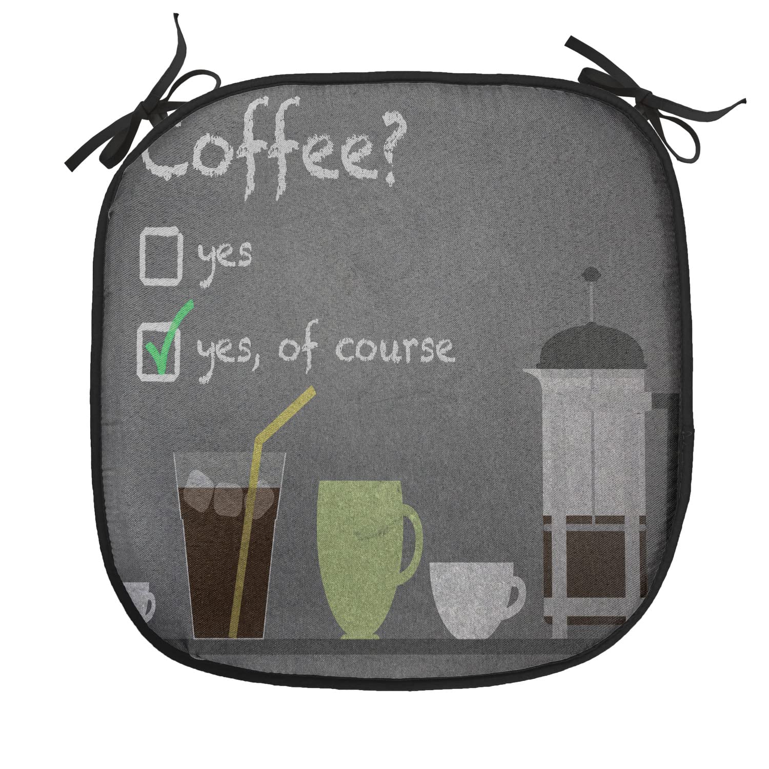 Lunarable 16x16 Inch Anti-Slip Coffee Chair Cushion Set of 12 - Brown & Grey Cafe Style Seat Pads with Iced Beverage Design for Kitchen, Dining Room & Patio Furniture - Perfect for Coffee Shops, Restaurants and Home Decor