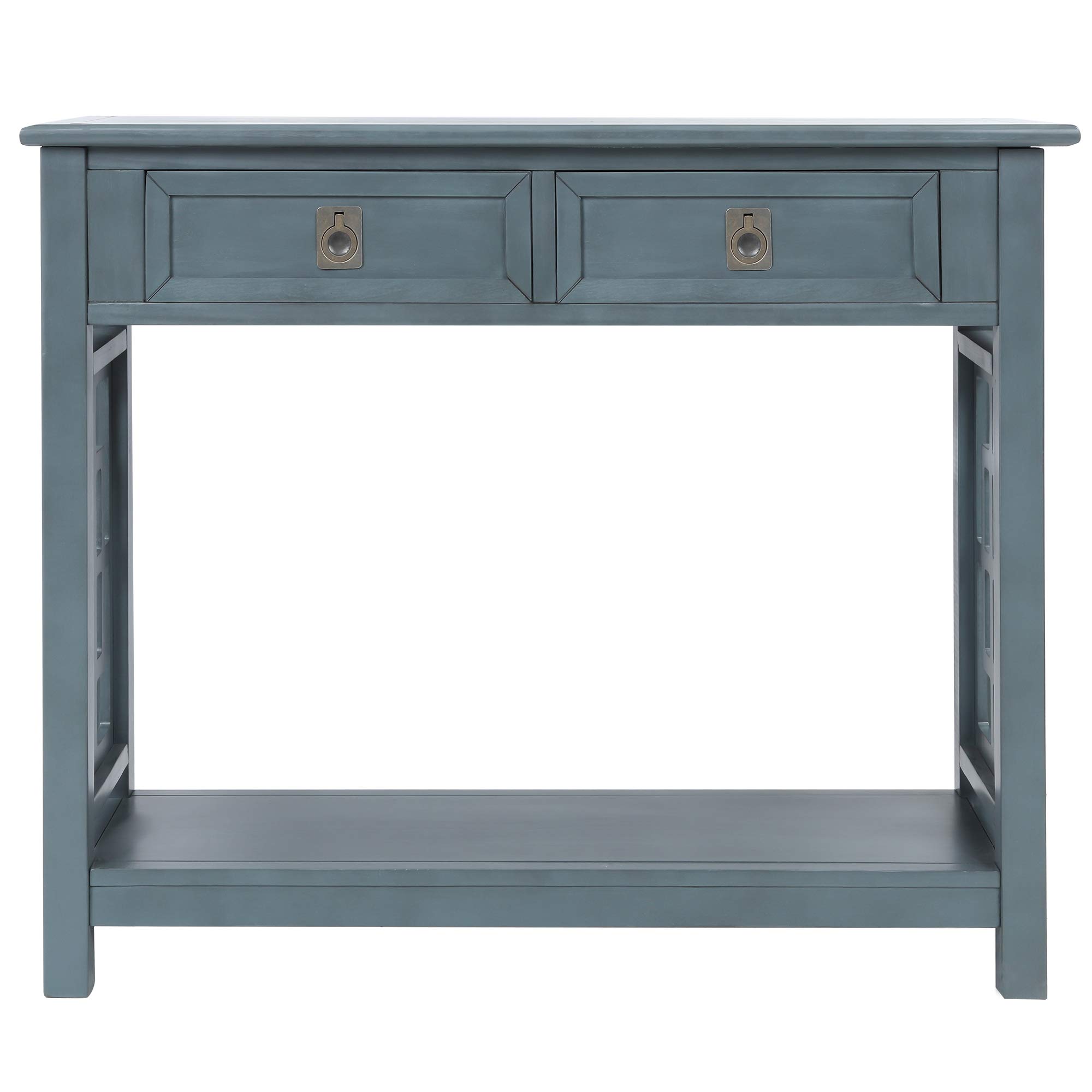 Antique Navy Console Table with 2 Drawers & Bottom Shelf - Accent Sofa Table, Hallway Side Table, Entryway Table for Living Room, Bedroom, Office - Perfect for Home Decor & Small Space Organization