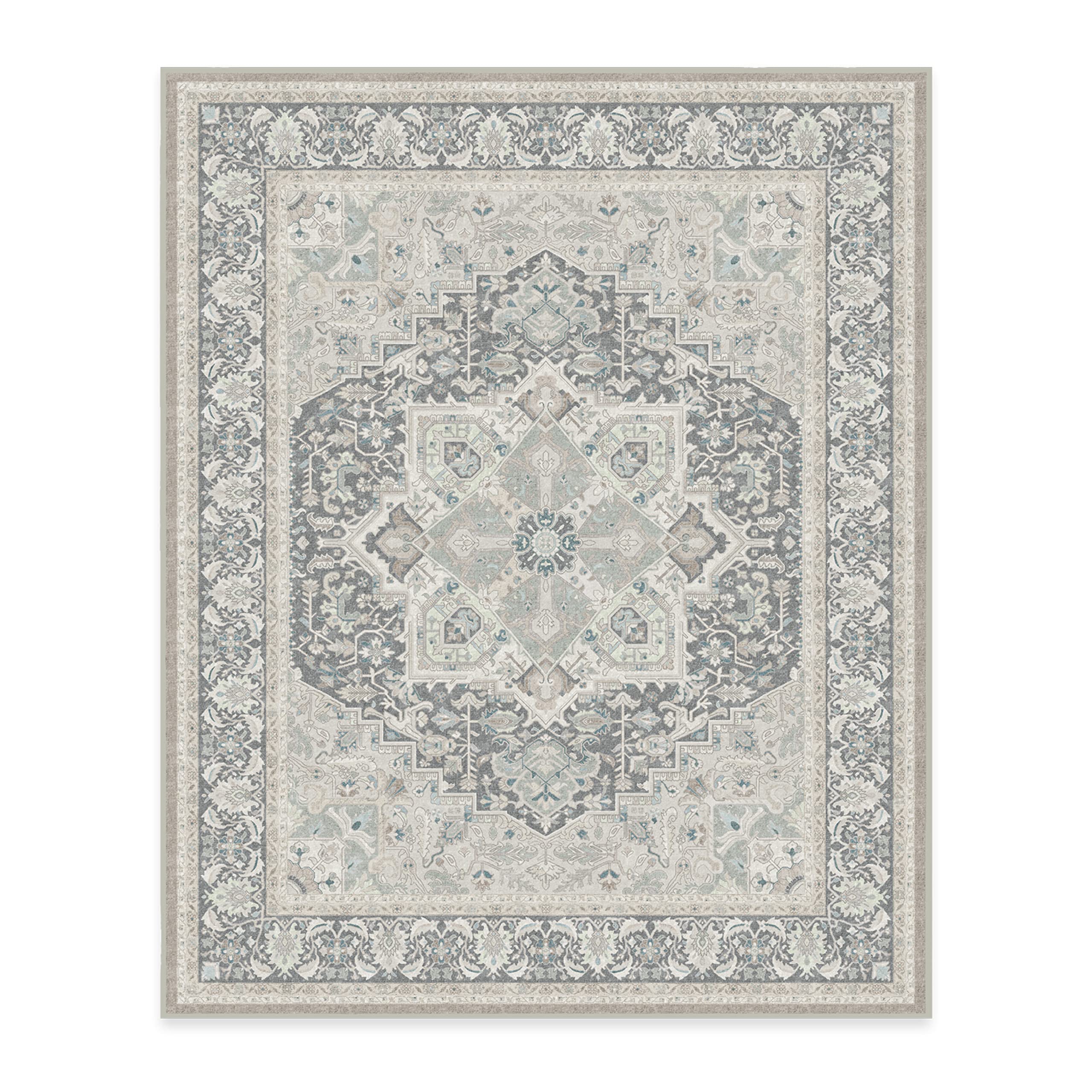 Ruggable x Hendesi Heriz Washable 8x10 Large Area Rug | Abalone Vintage Design | Non-Slip Gripper Pad | Premium Washable Rug for Living Room, Bedroom, Kitchen, Office & Classroom | Perfect for High-Traffic Areas & Pet-Friendly Homes