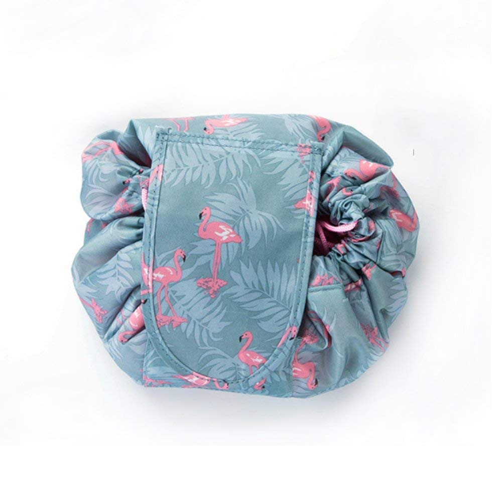 Large Capacity Waterproof Drawstring Makeup Bag - Portable Travel Toiletry Organizer for Women & Girls, Perfect for Cosmetics Storage (Flamingo Design) | Ideal for Travel, Gym & Daily Use