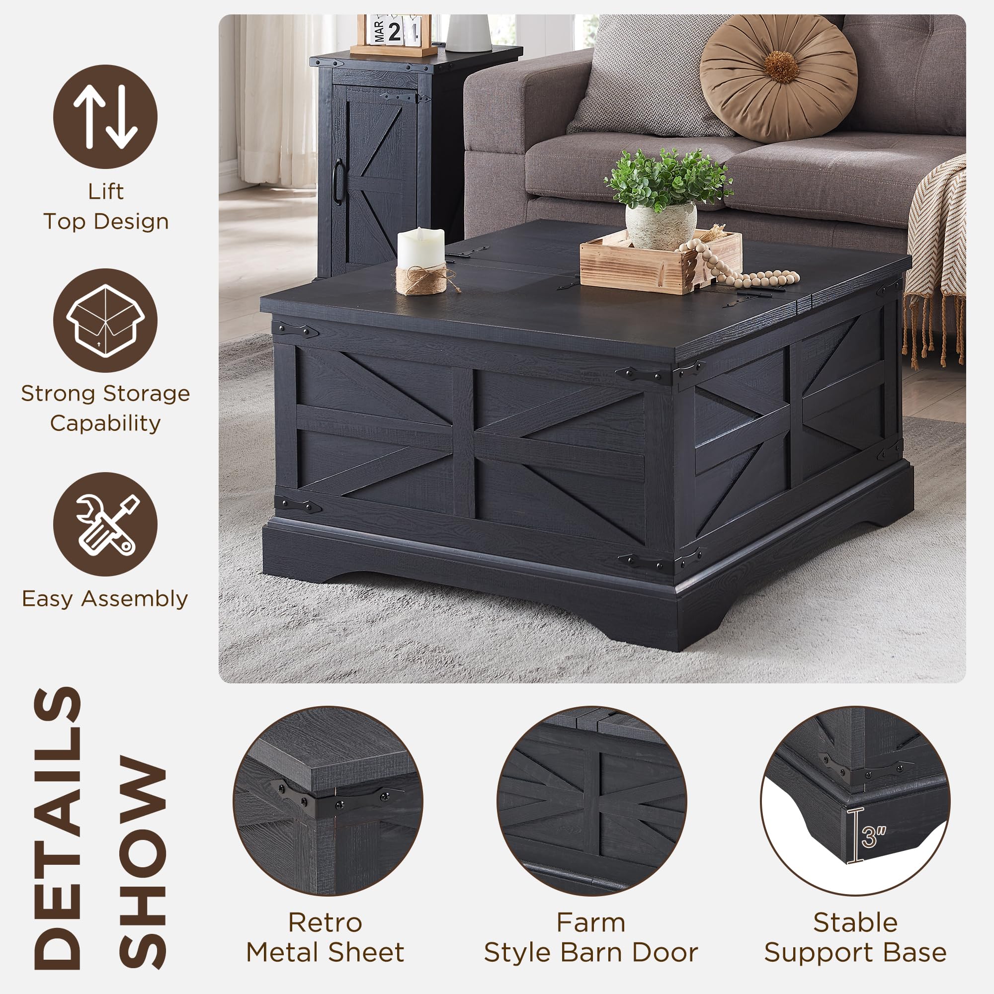 Farmhouse Lift Top Coffee Table with Storage - 36