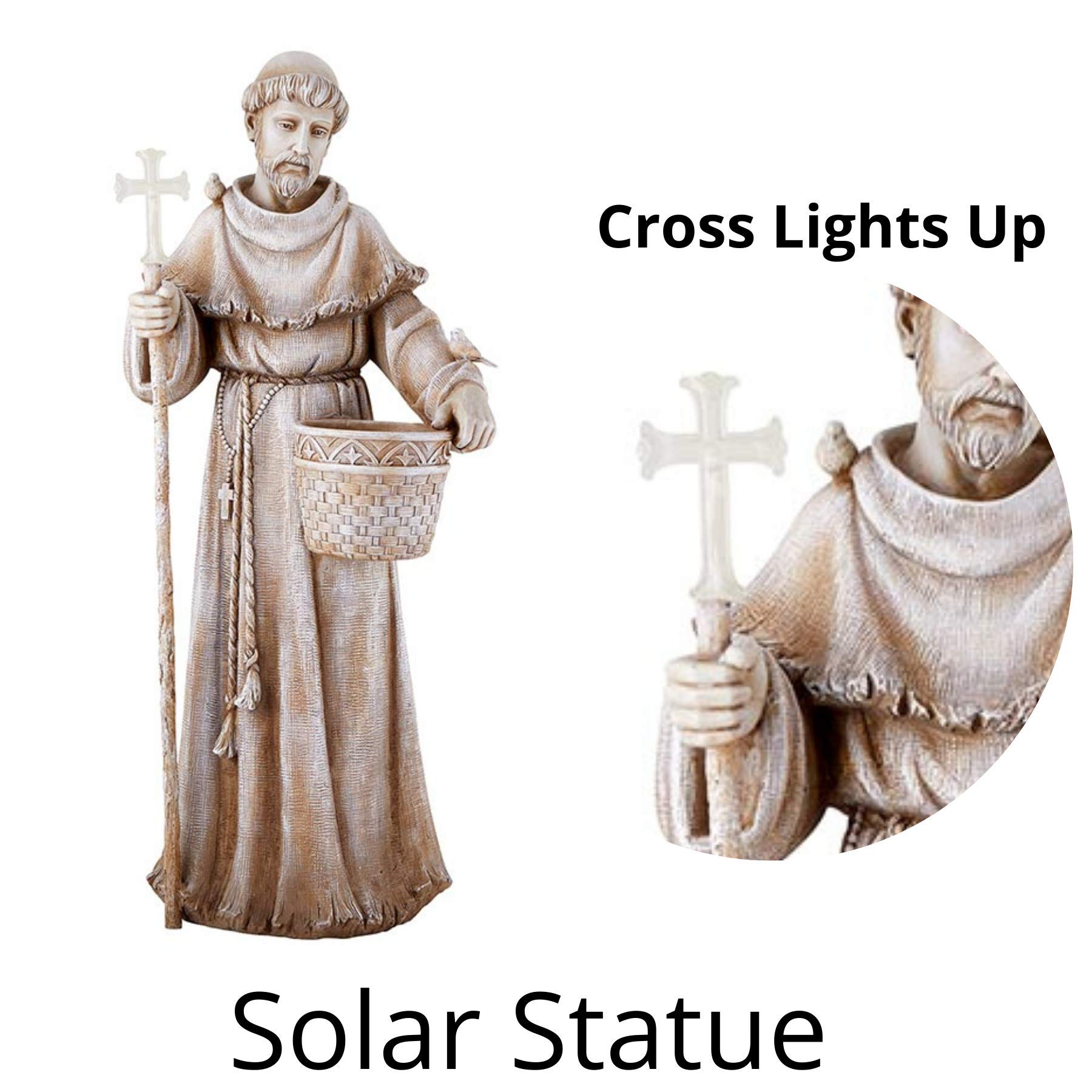 Needzo Natural Stone Resin Solar St Francis Garden Statue Planter - 24 Inch Outdoor Patio Decor for Gardens, Yards & Pathways - Perfect for Catholic Home Blessings & Serene Landscape Design