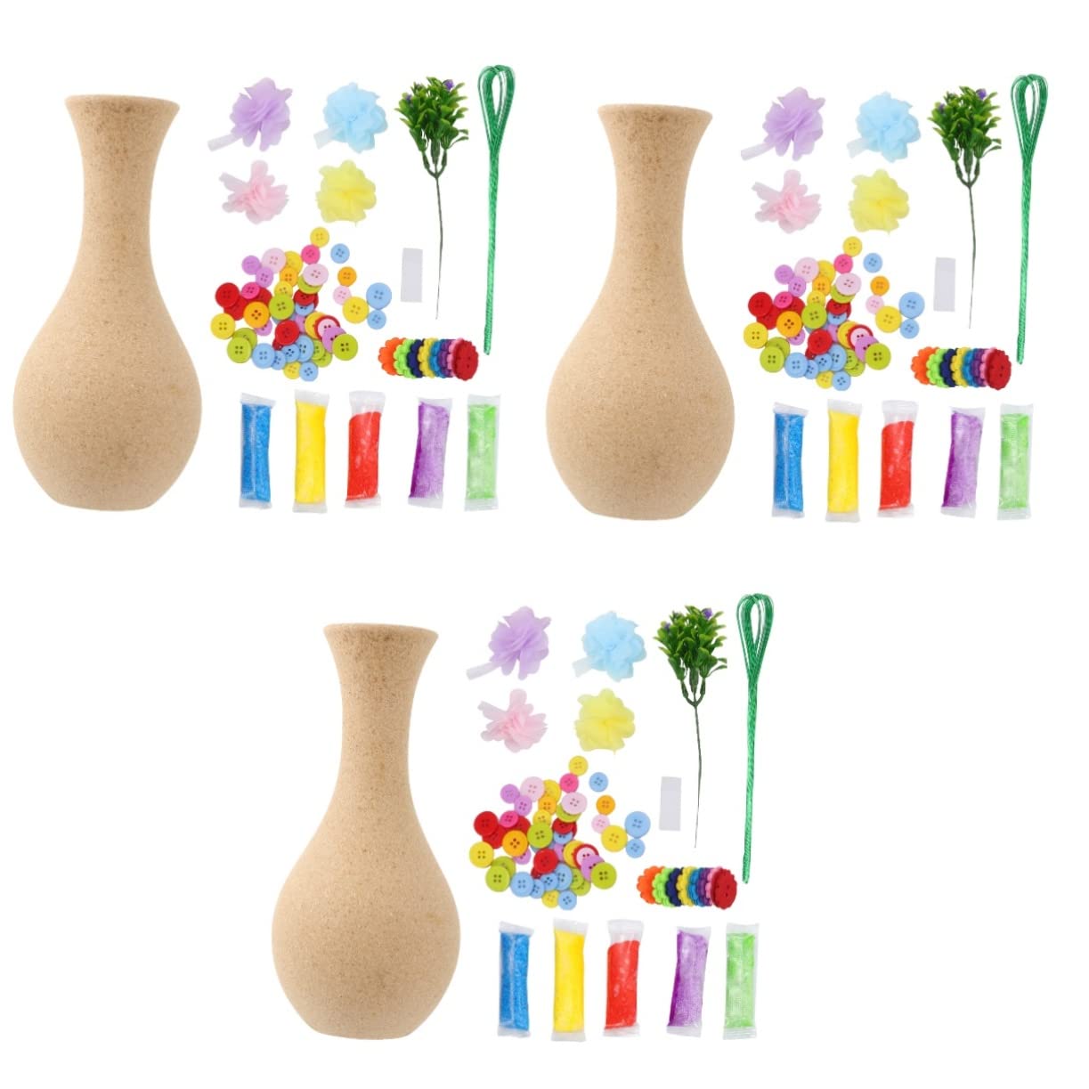 ibasenice 6 Sets DIY Vase Craft Kit - Flower Bouquet Making Kit for Kids, Wooden Vase & Artificial Flower Decor, Toddler Art Toys & Girl Craft Supplies | Perfect for Birthday Gifts, Classroom Activities & Home Decor