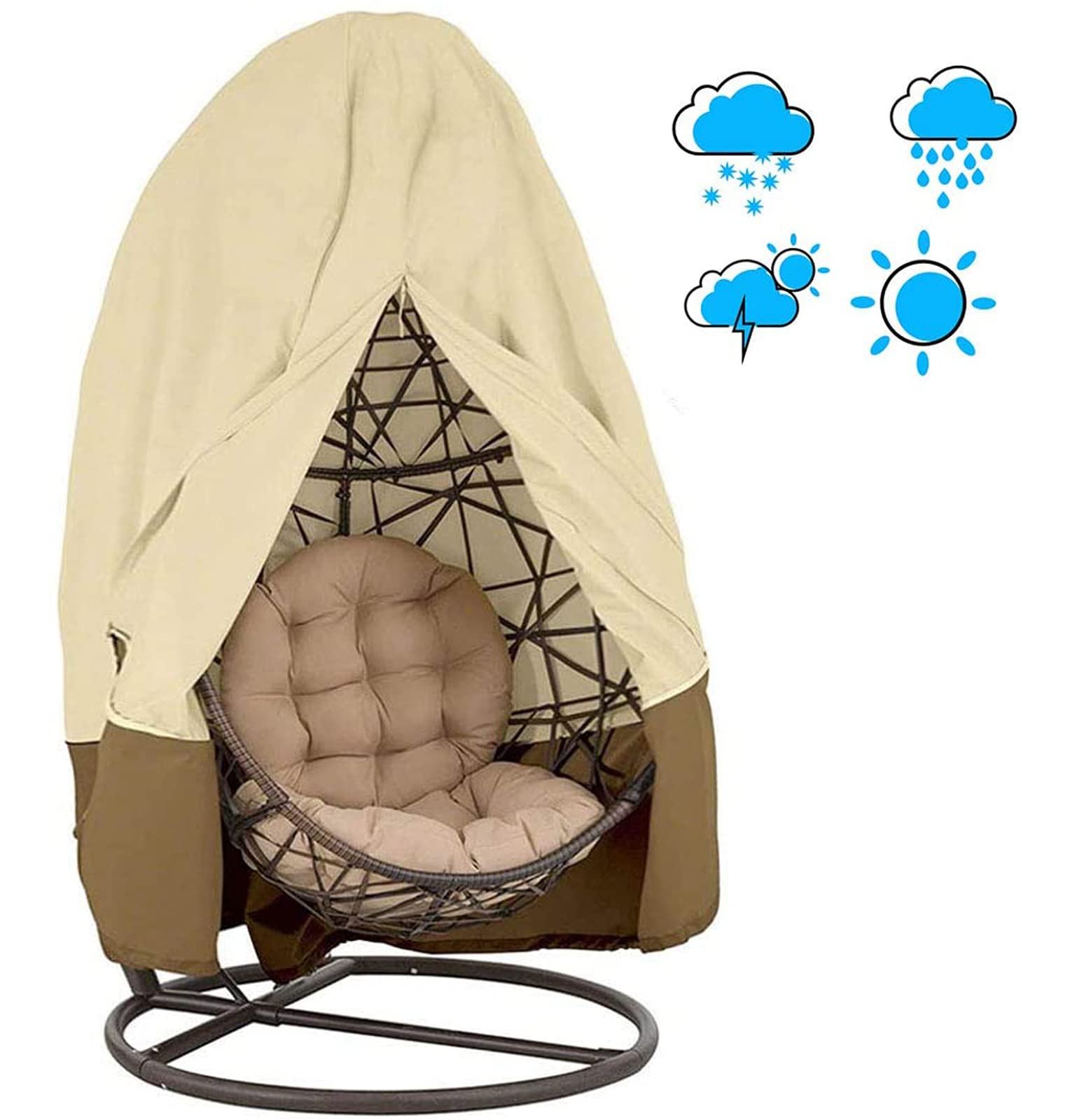 Waterproof Outdoor Hanging Egg Chair Cover - Dustproof Patio Swing Chair Protector for Pod Chairs (Beige) | Perfect for Backyard, Garden & Balcony Decor