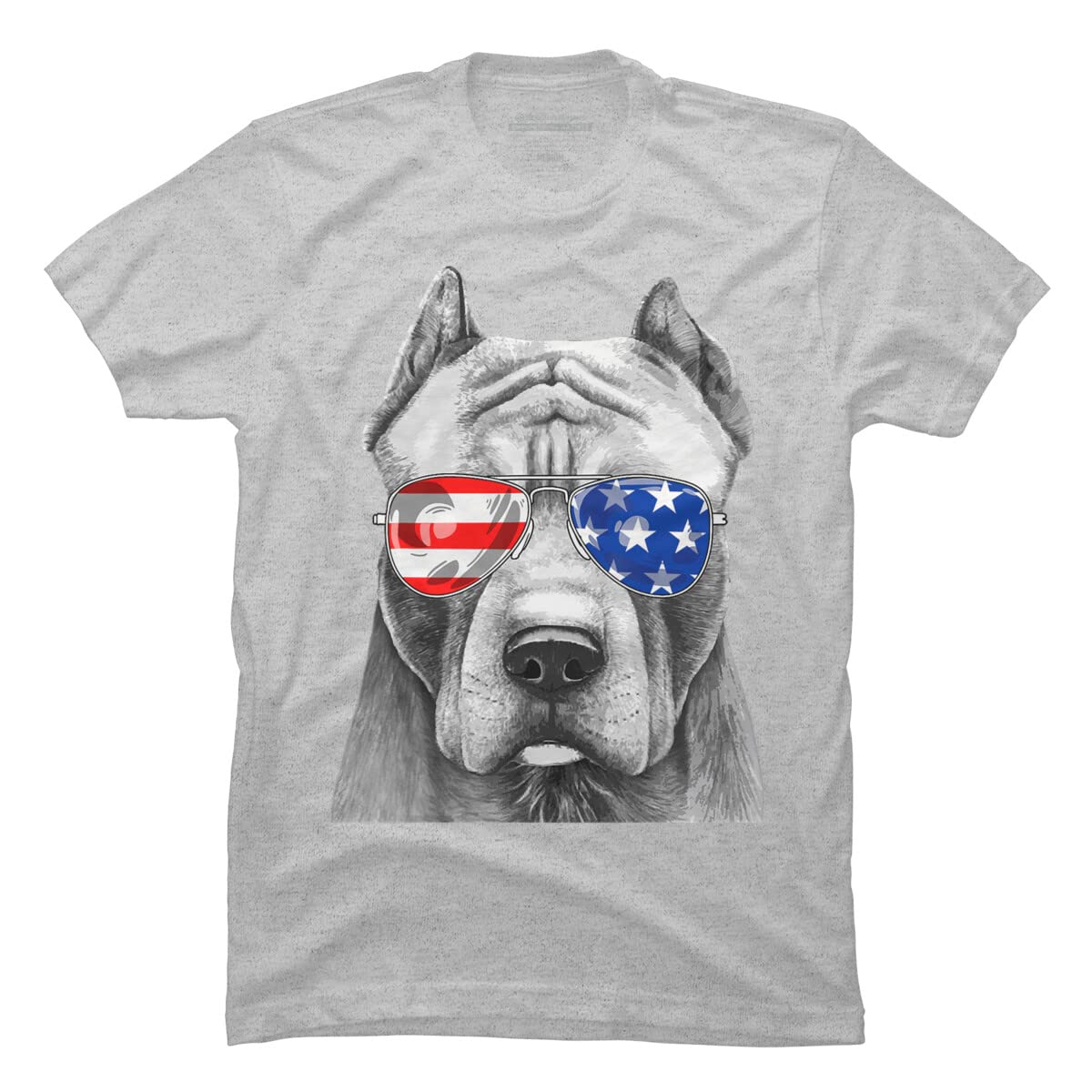 Design By Humans Men's American Pitbull with Sunglasses Graphic T-Shirt - Cool Casual Tee for Streetwear, Outdoors & Daily Wear