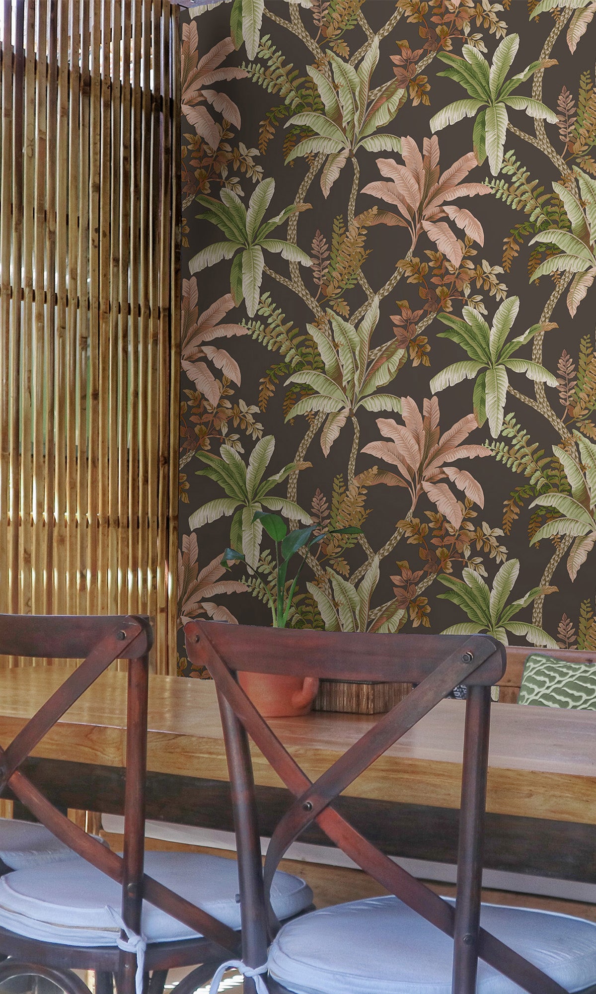 Charcoal Serene Tropical Oasis Wallpaper R9605 - Nature-Inspired Peel & Stick Wall Mural for Bedroom, Living Room & Office Decor | Easy to Install & Removable
